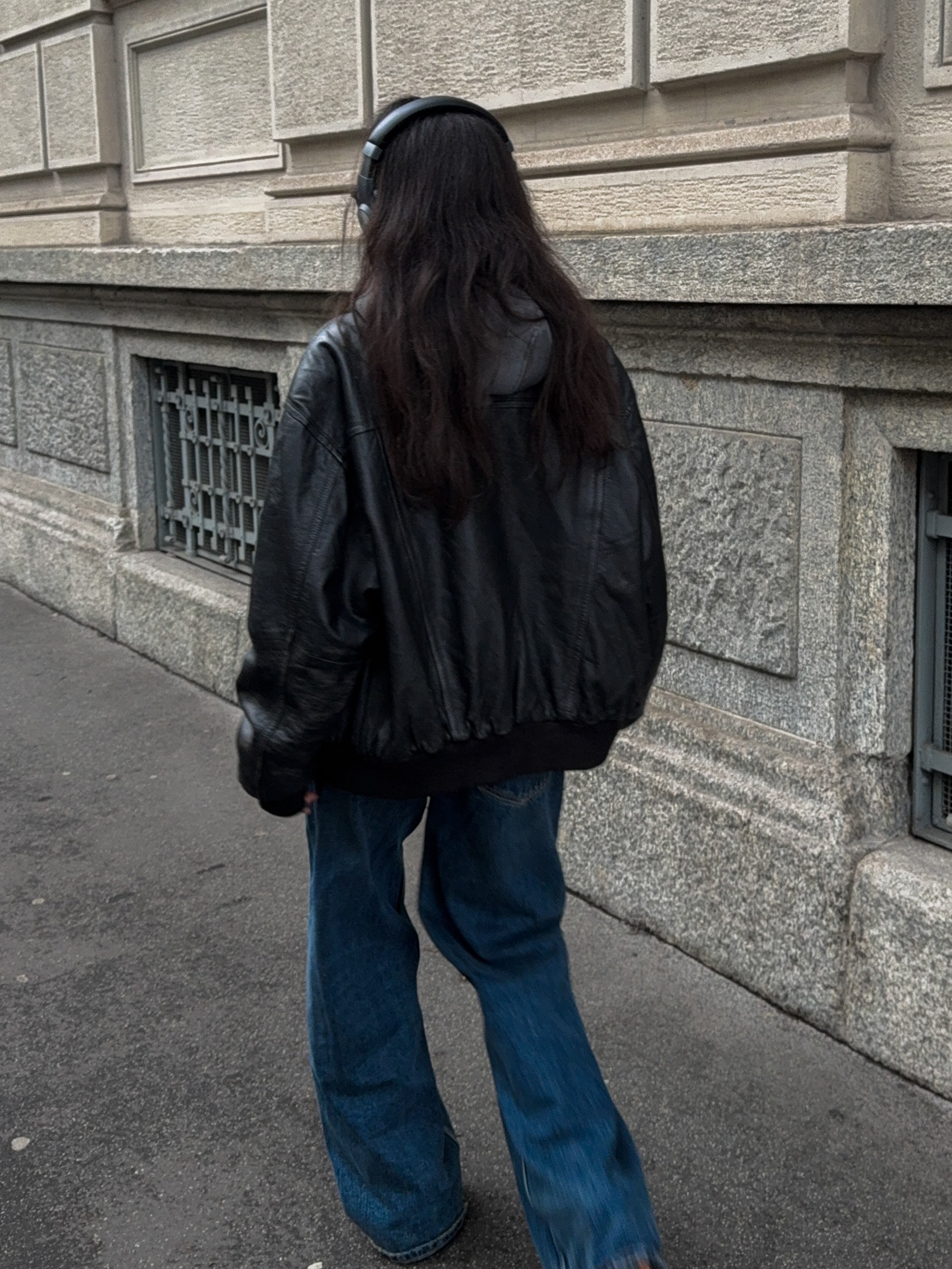Leather bomber jacket