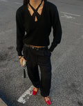 V neck balck wool jumper