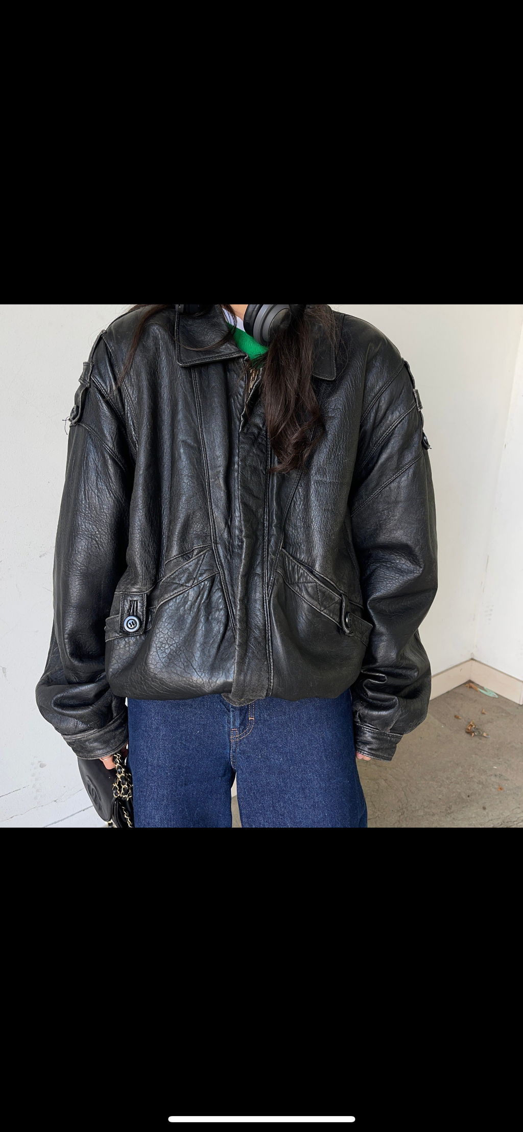 (Copy) Black leather mega oversize jacket