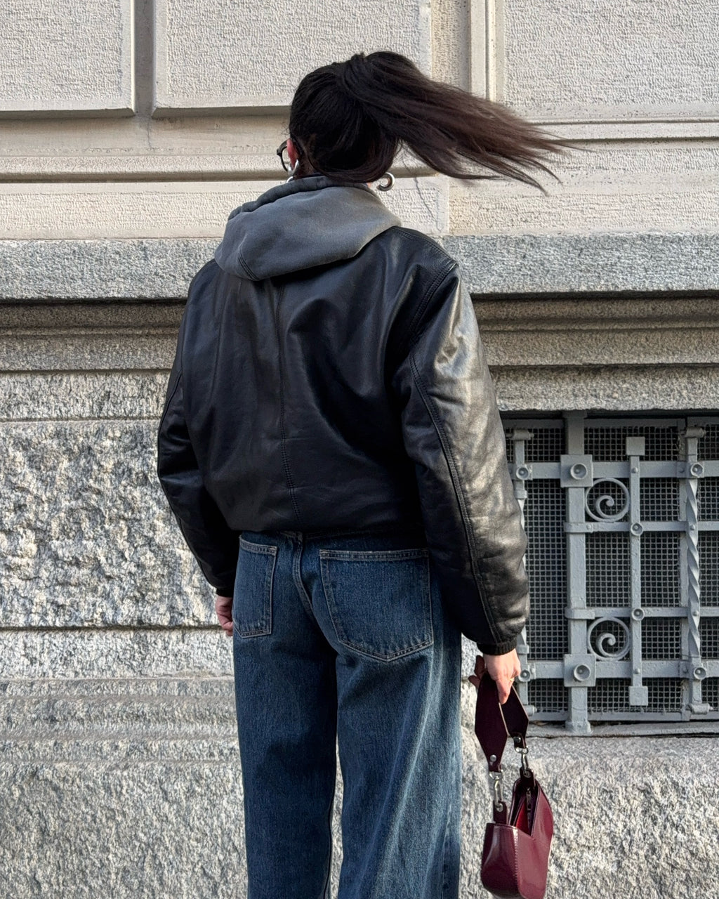 Leather bomber jacket