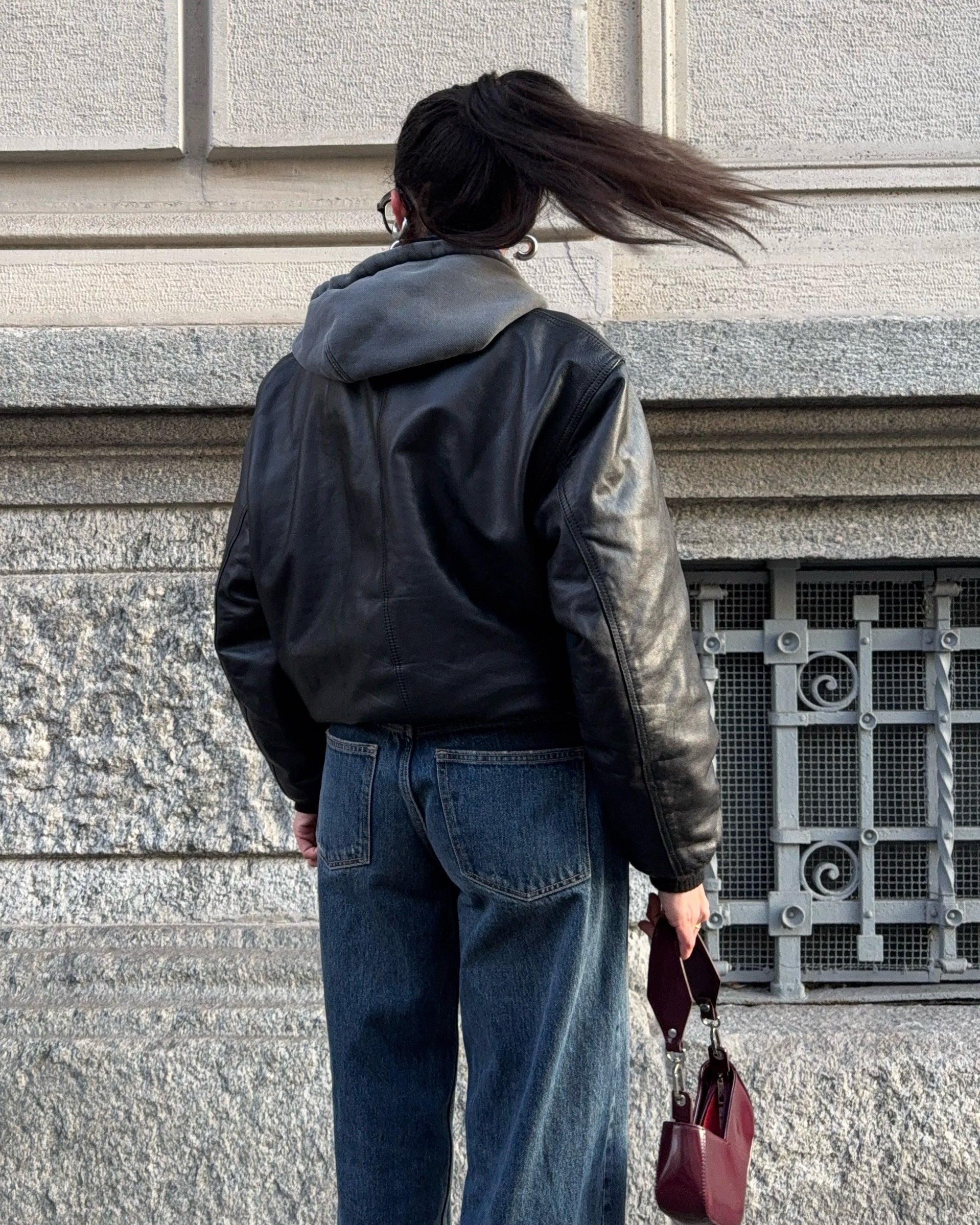 Leather bomber jacket