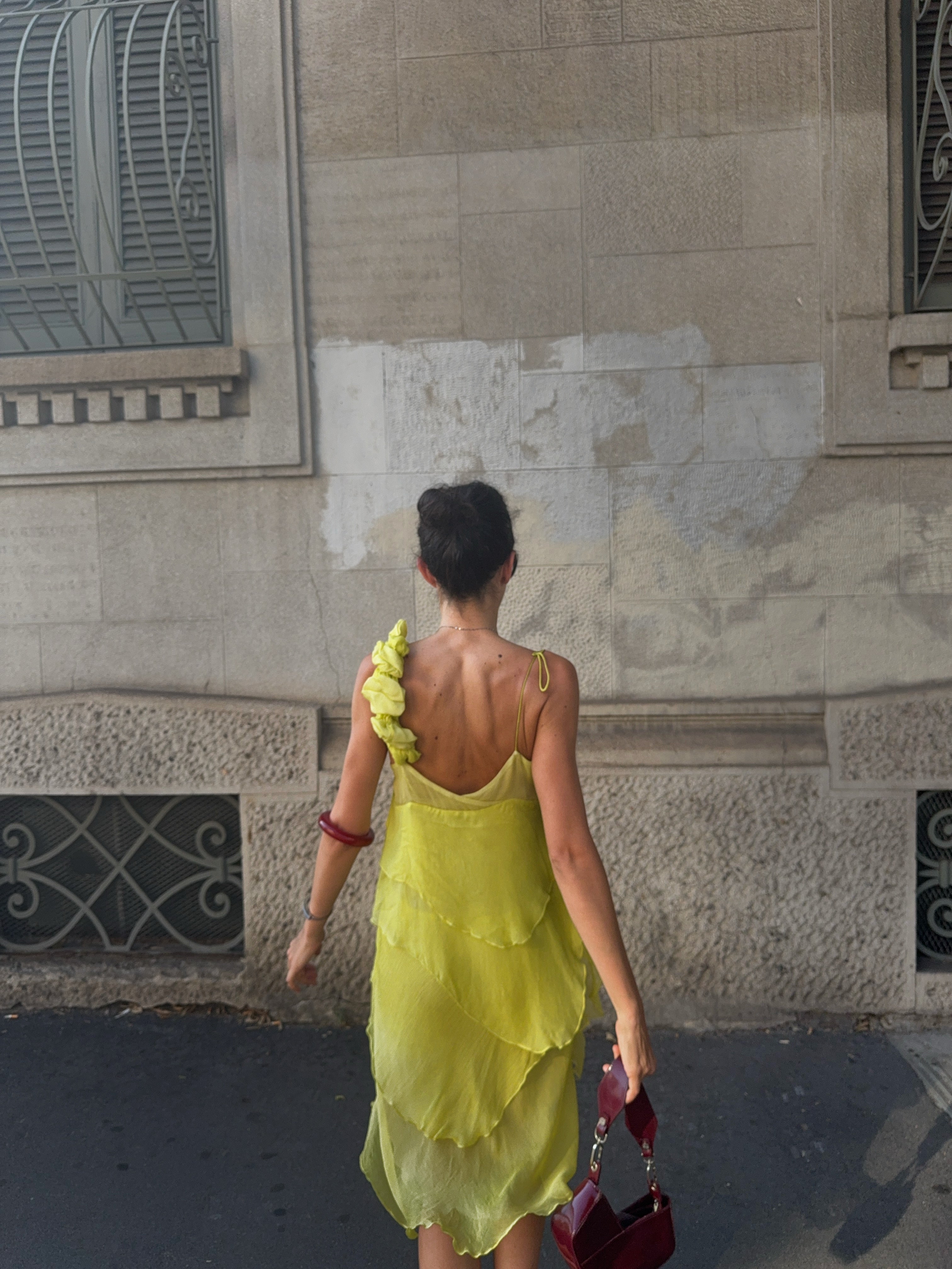 100% silk lime dress