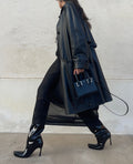 black leather trench