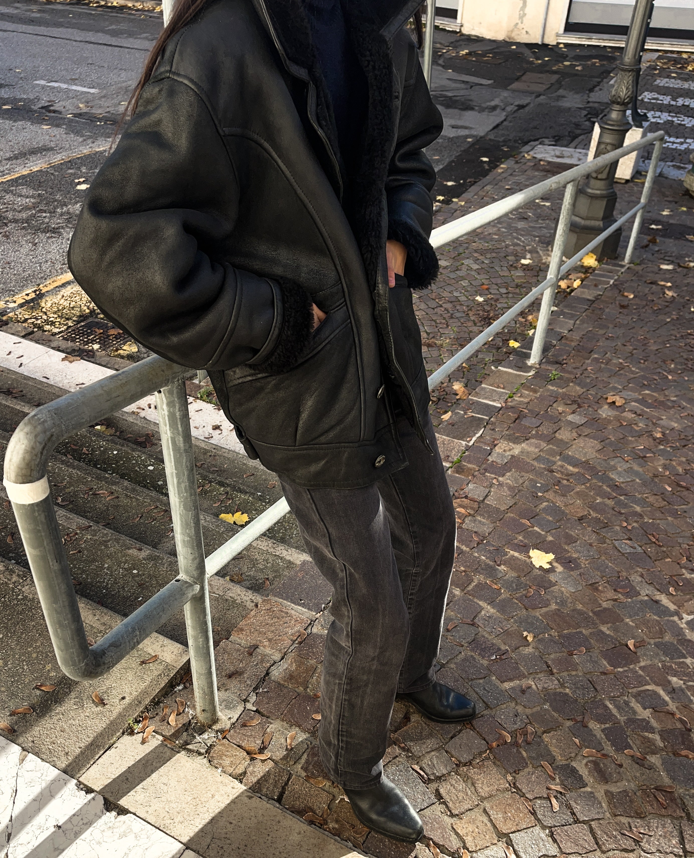 Black shearling coat