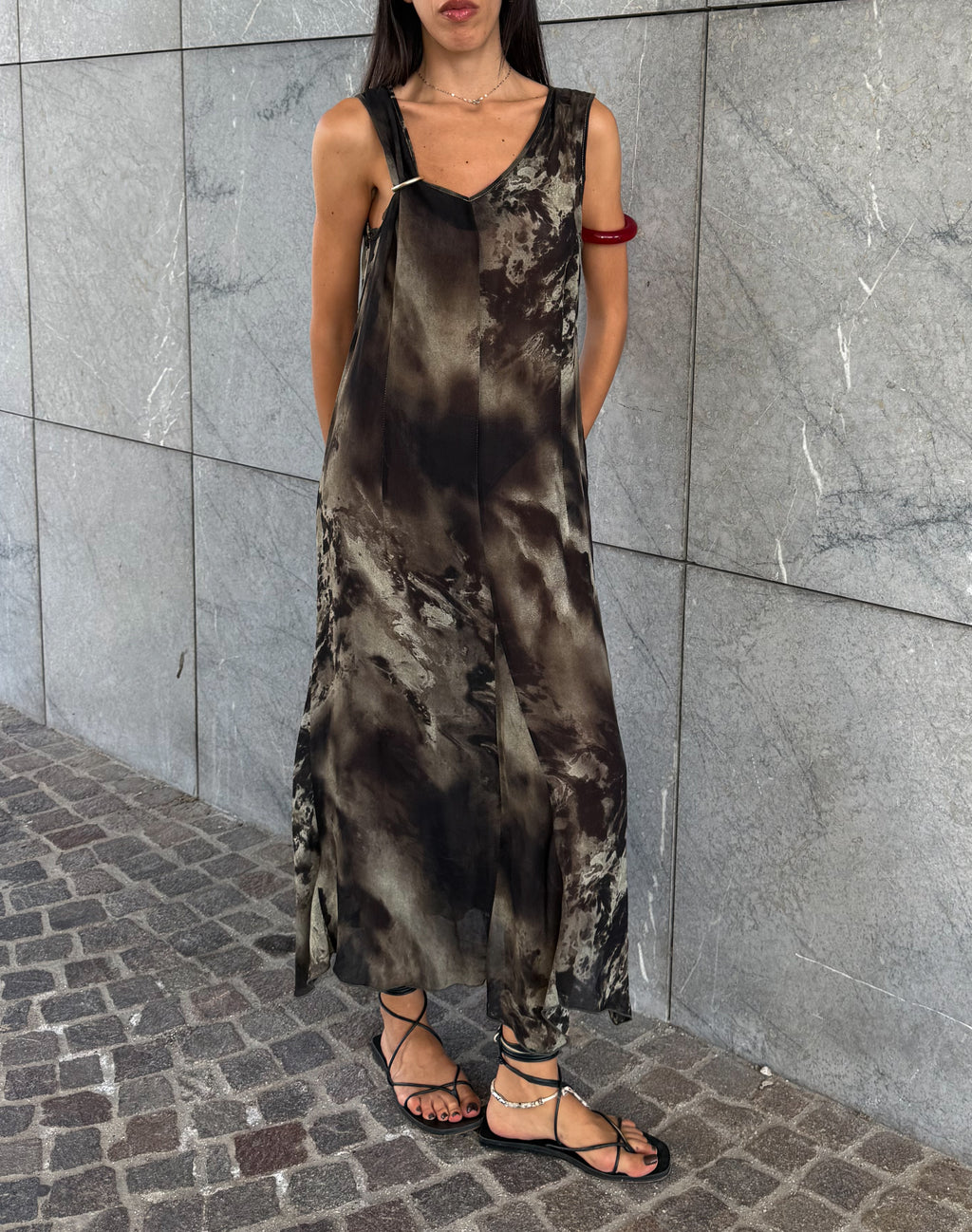 Printed Semi sheer long dress