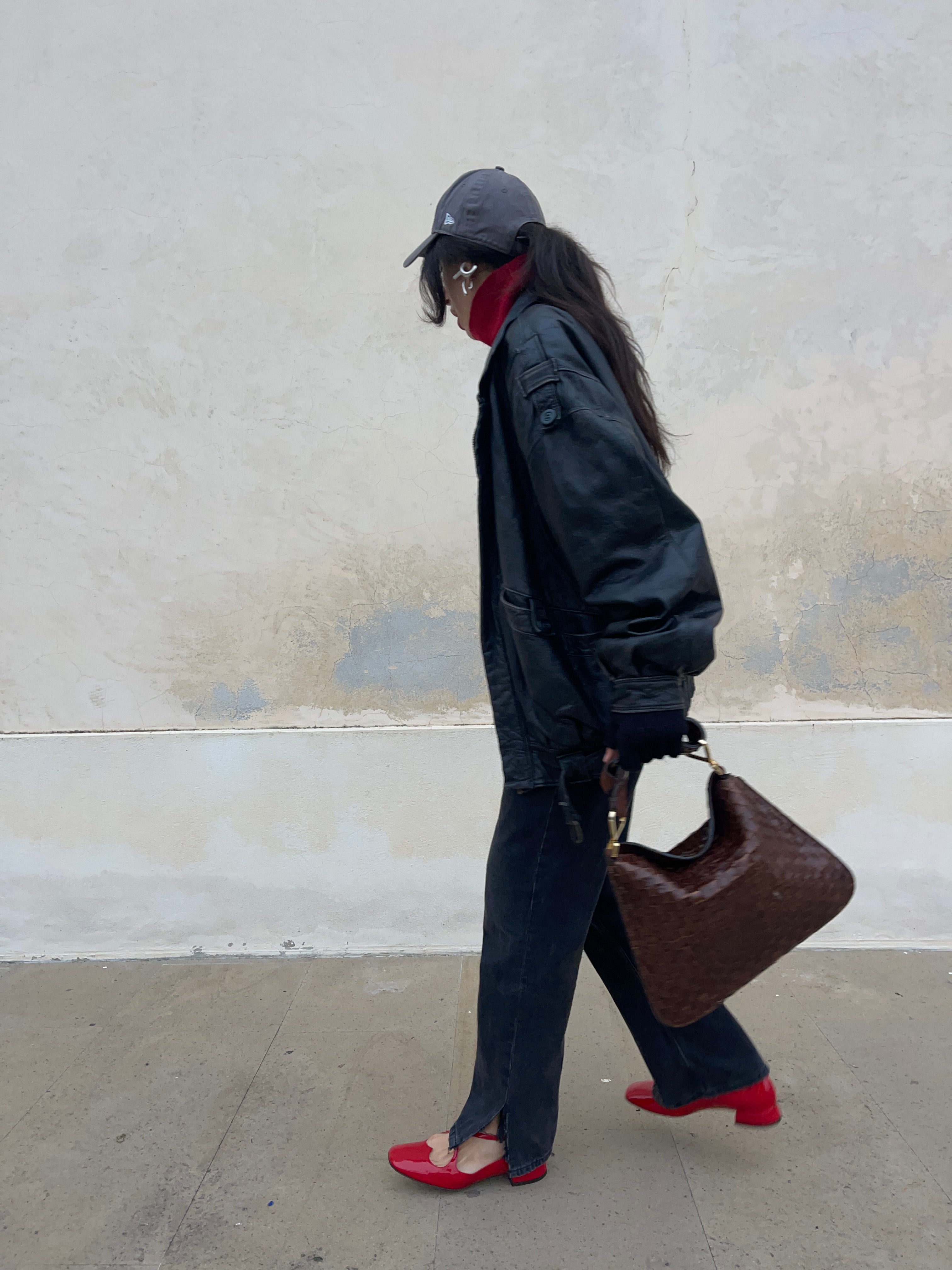 Black leather mega oversize jacket