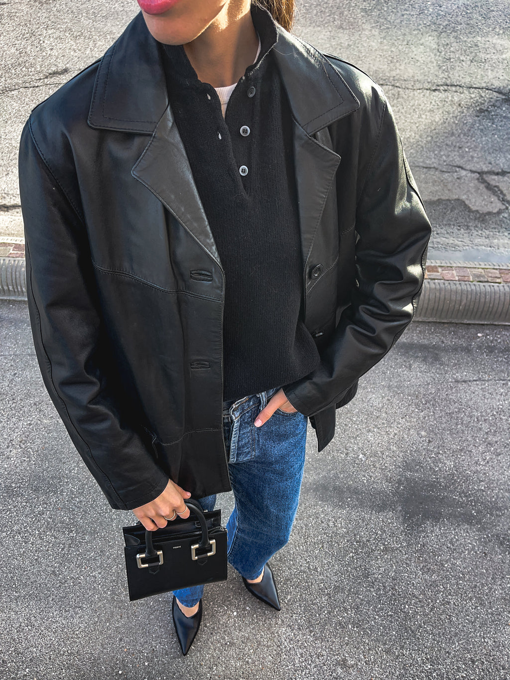minimal 90s leather jacket