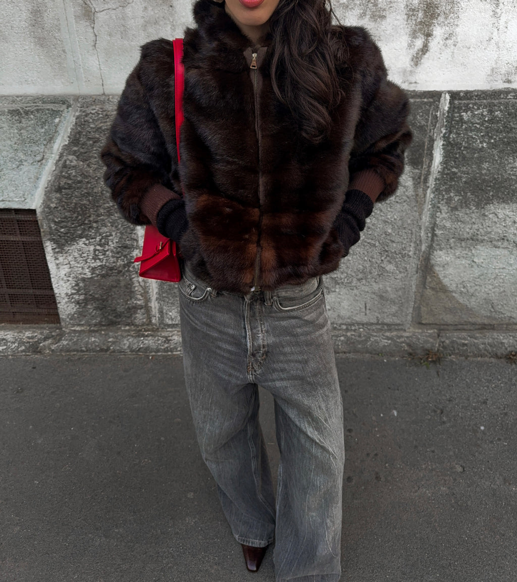 Mink fur brown bomber vintage reworked