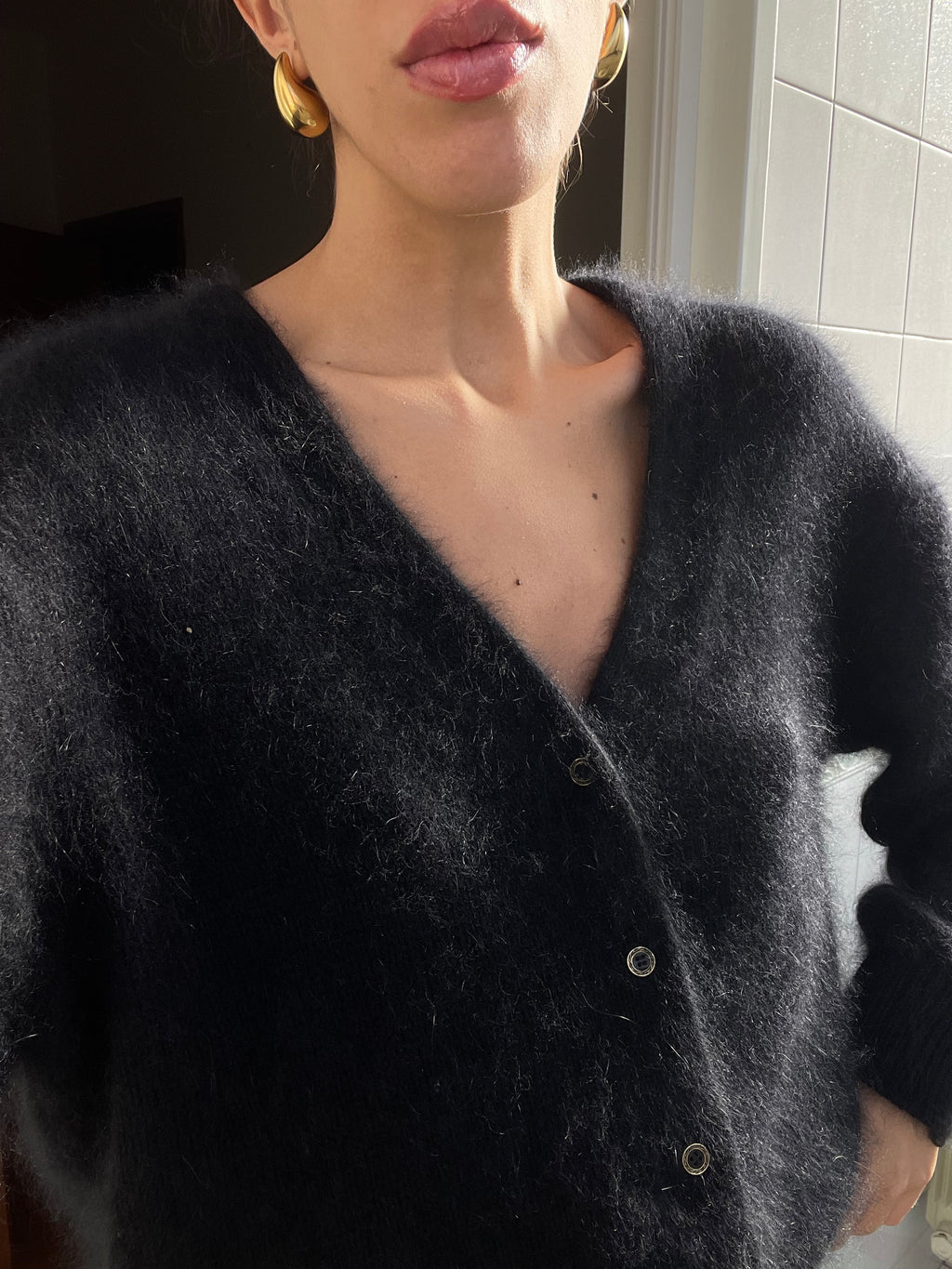 Angora black cropped cardigan