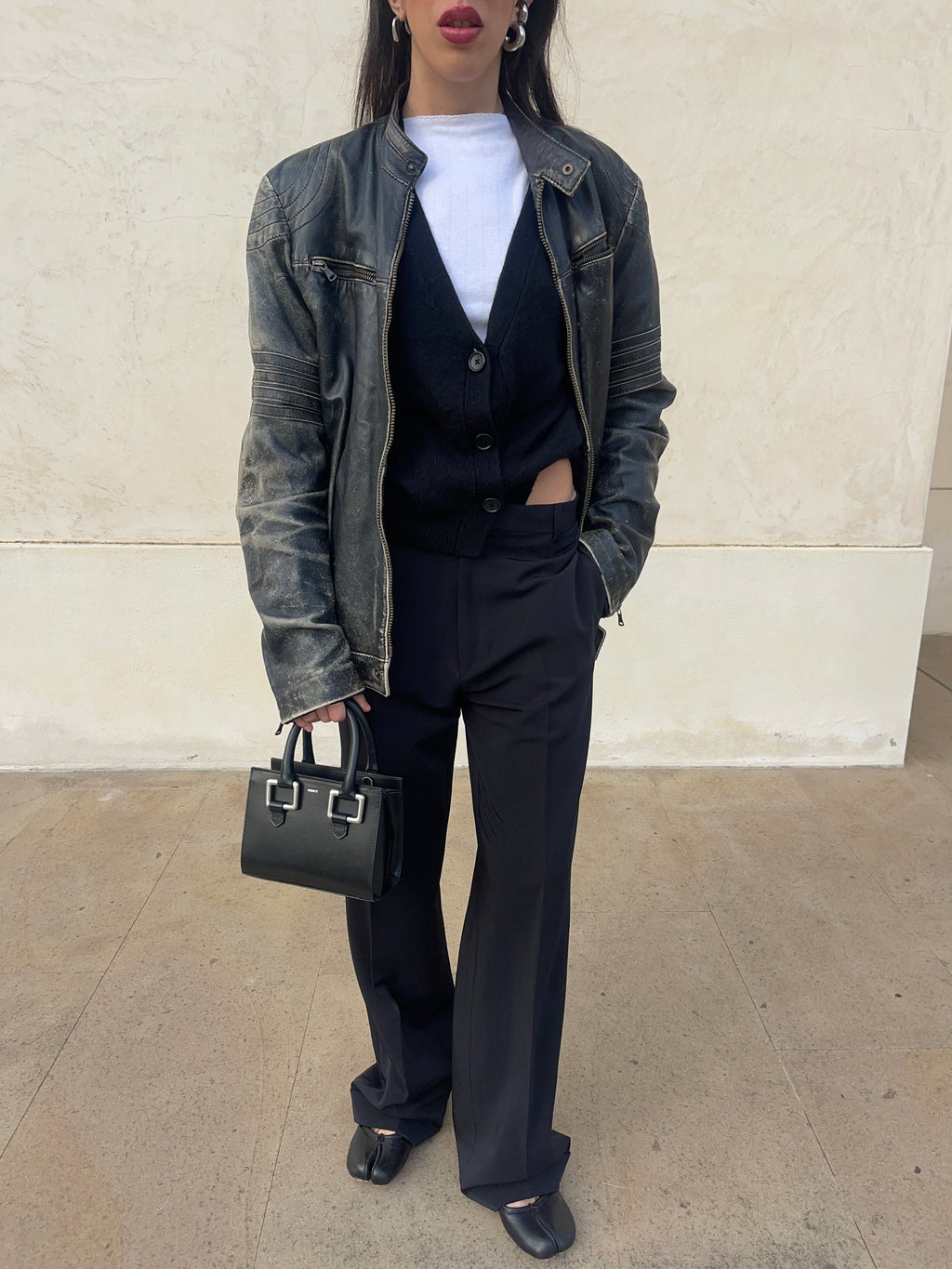 Distressed leather jacket