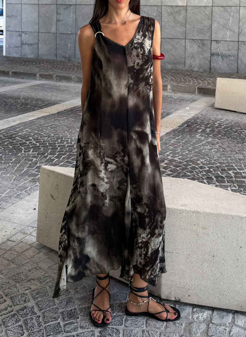 Printed Semi sheer long dress
