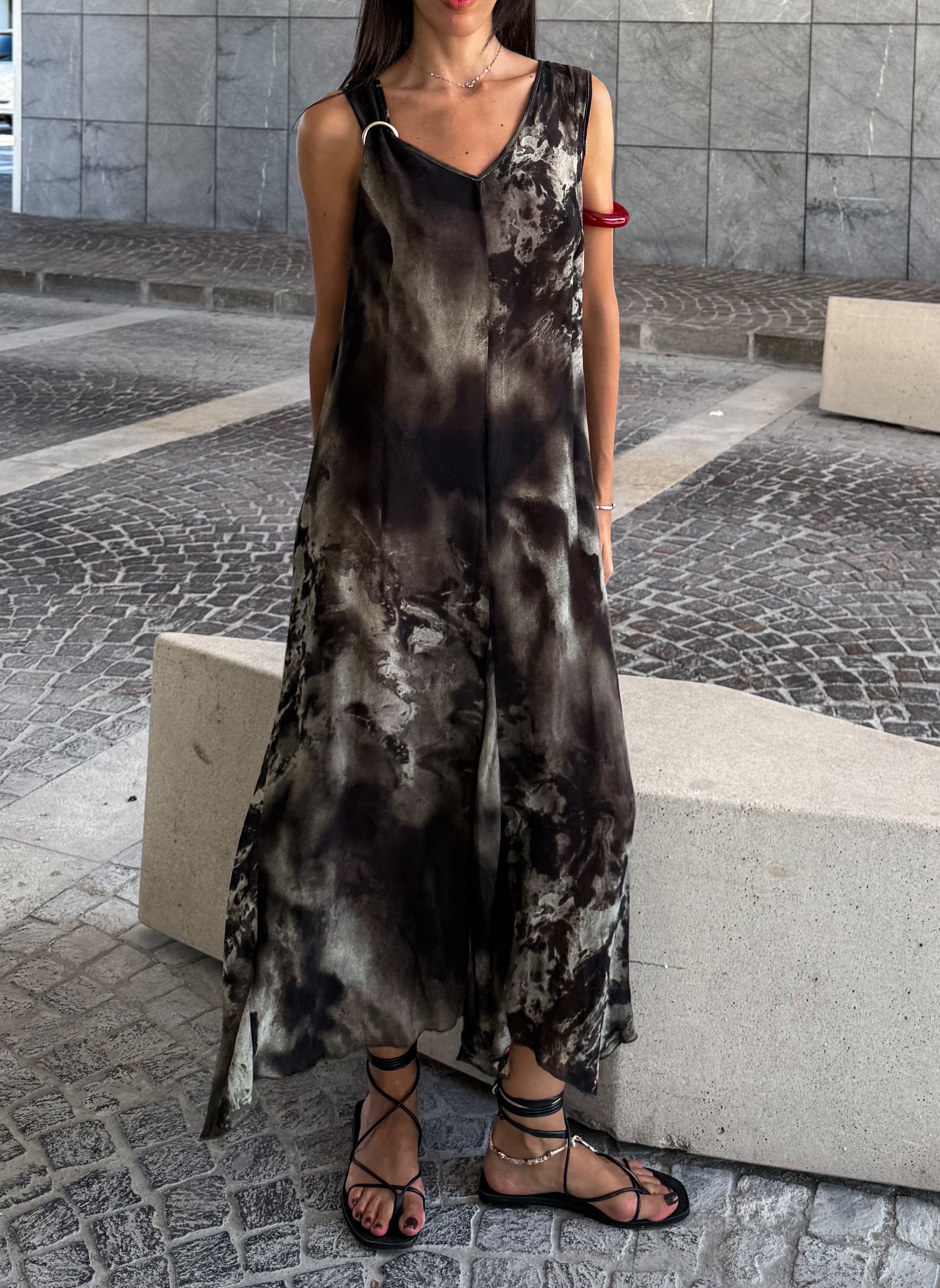 Printed Semi sheer long dress