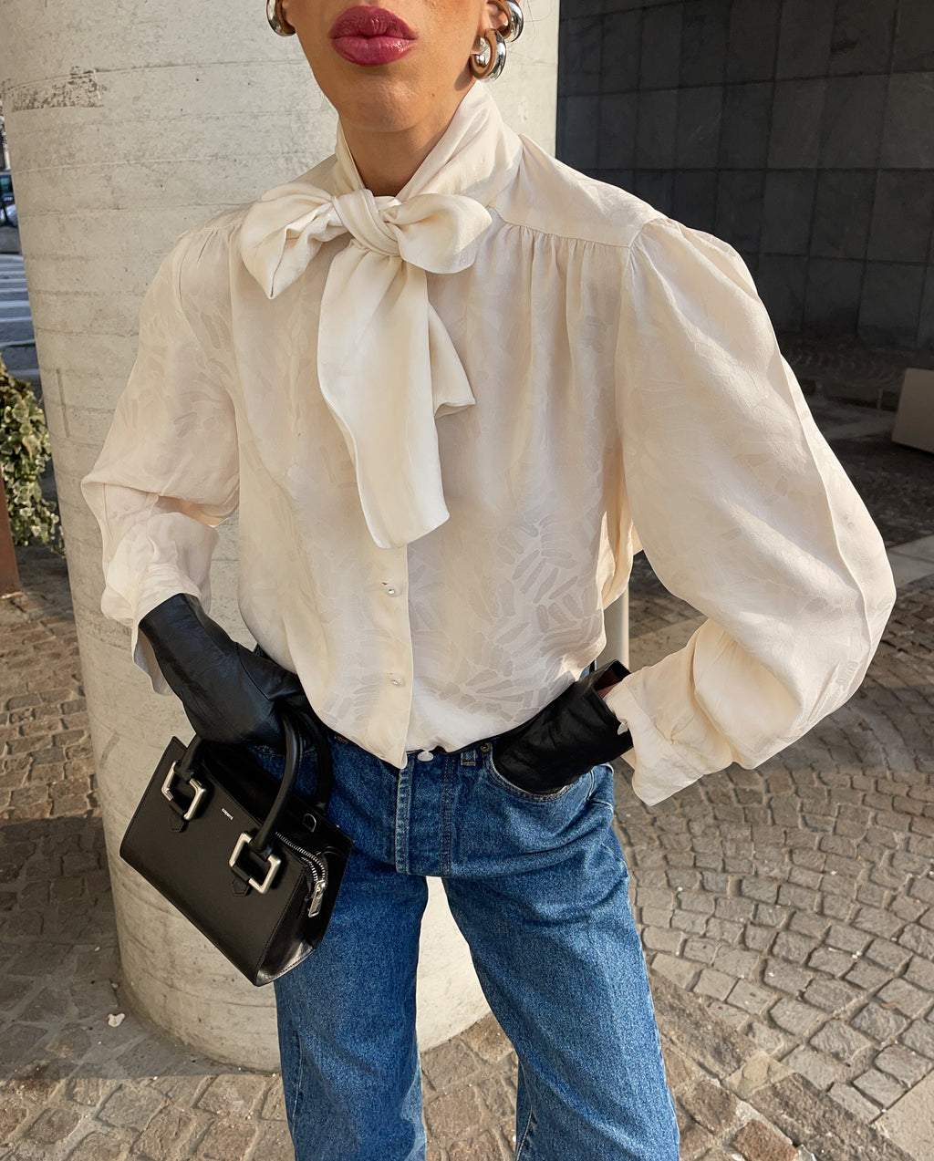 Bow silk top