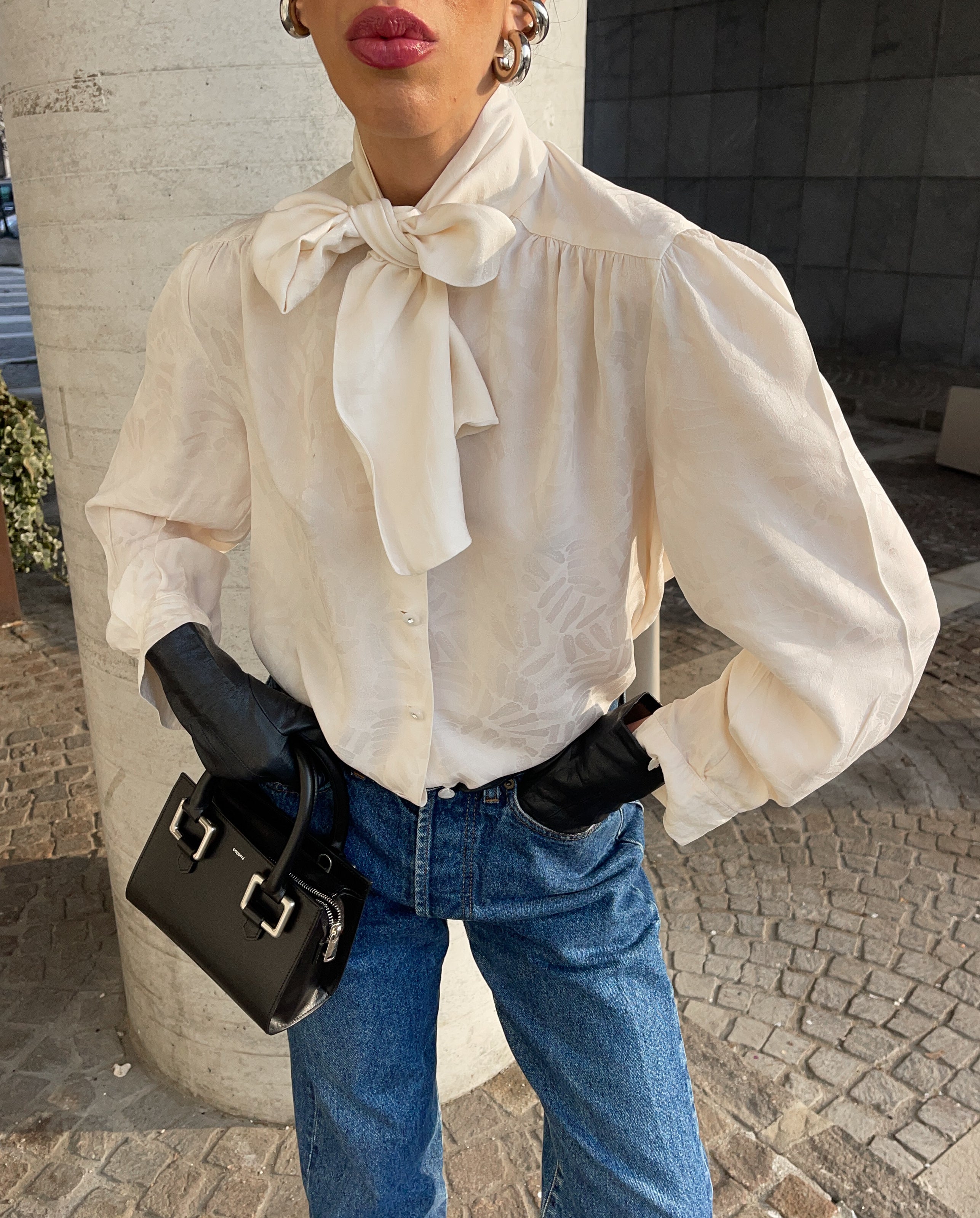 Bow silk top