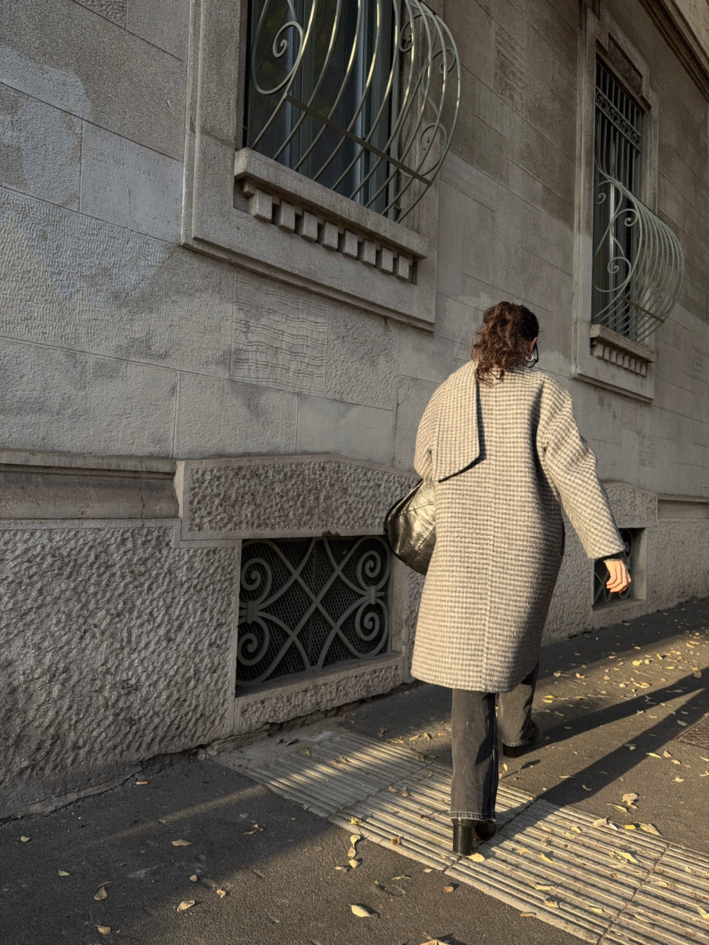 ALPACA N WOOL grey check coat