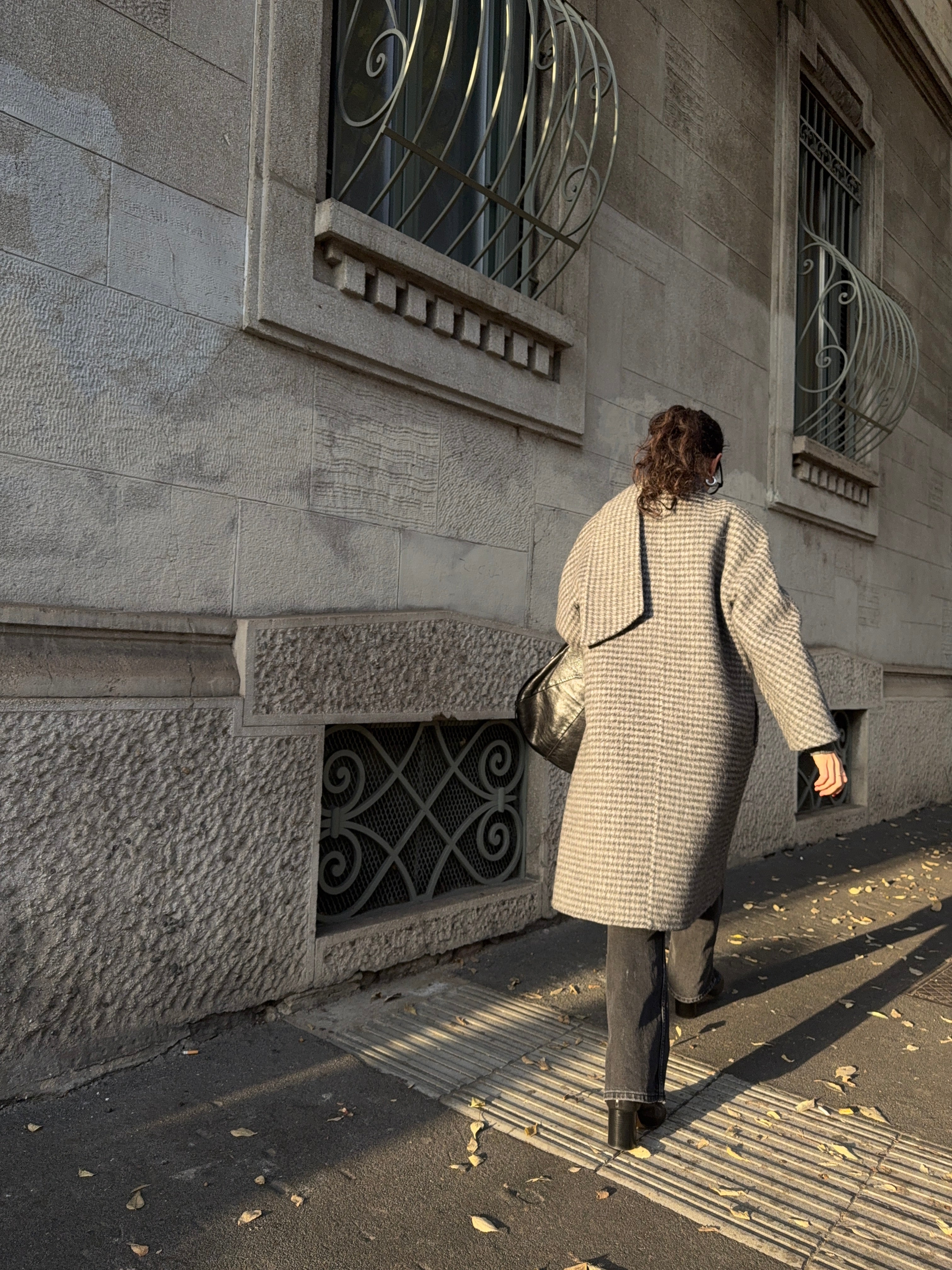 ALPACA N WOOL grey check coat