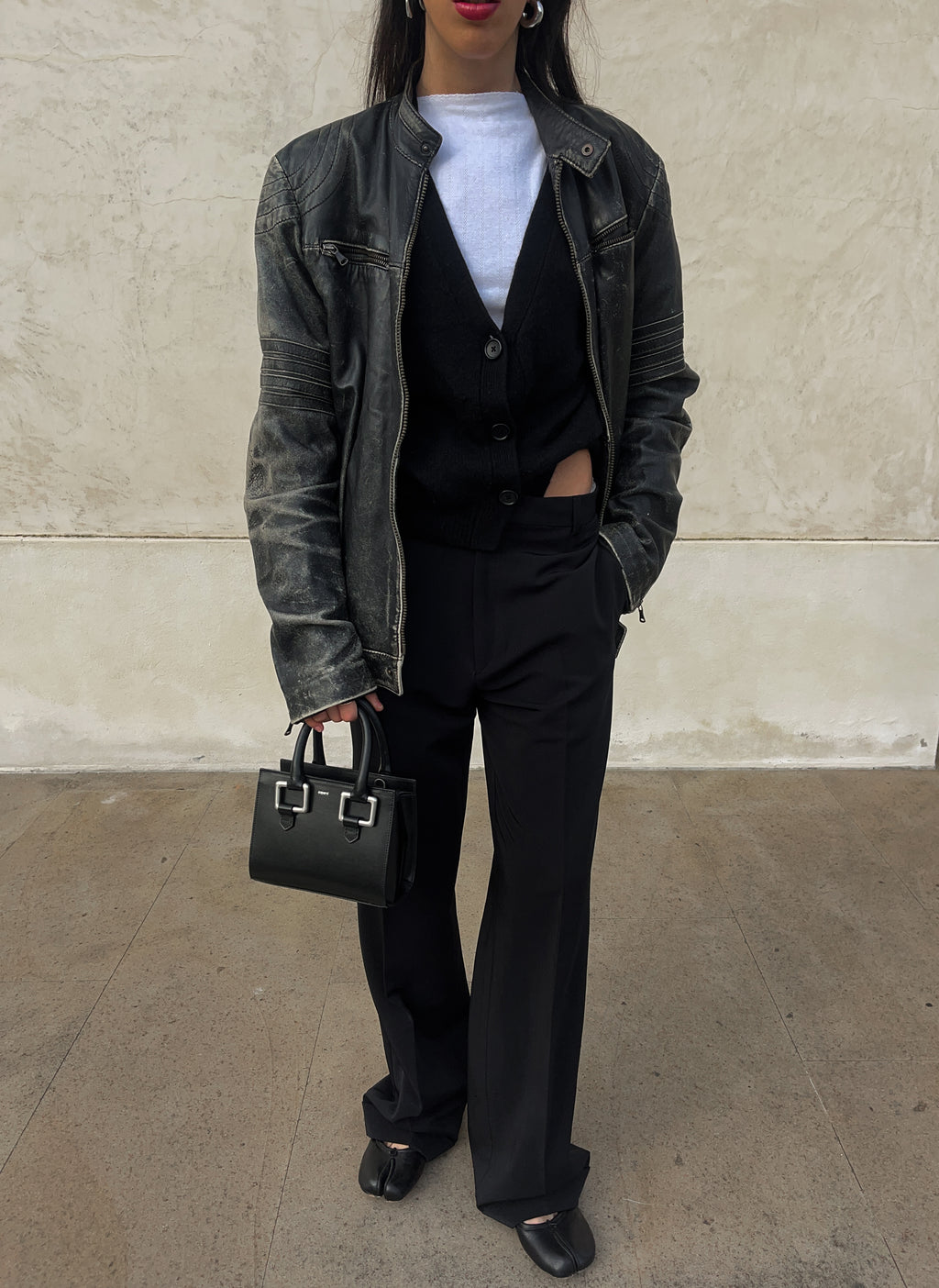 Distressed leather jacket