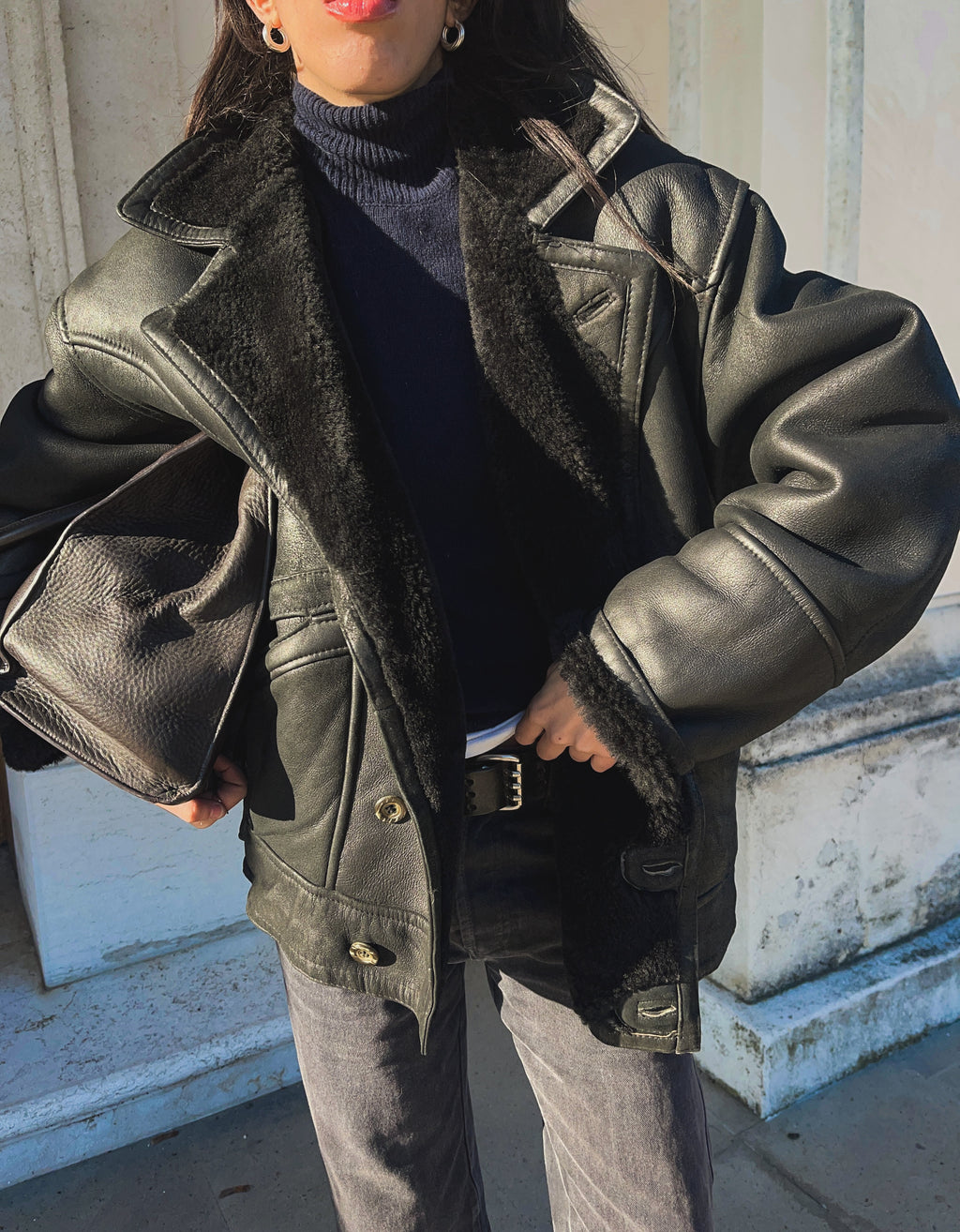 Black shearling coat
