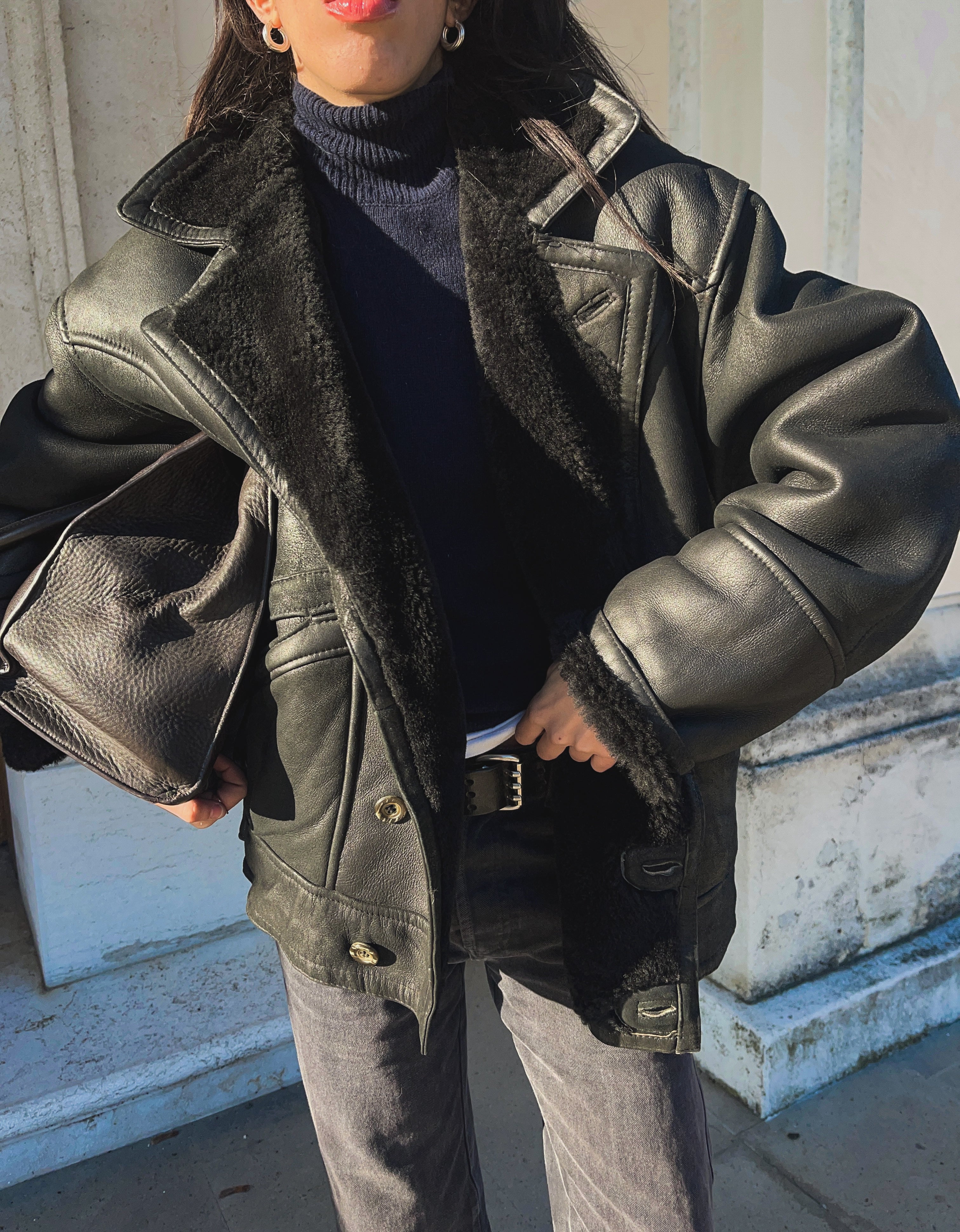 Black shearling coat