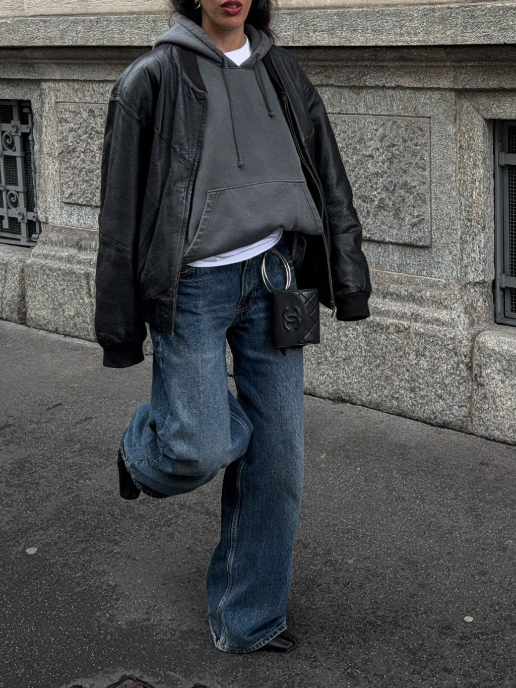 Leather bomber jacket