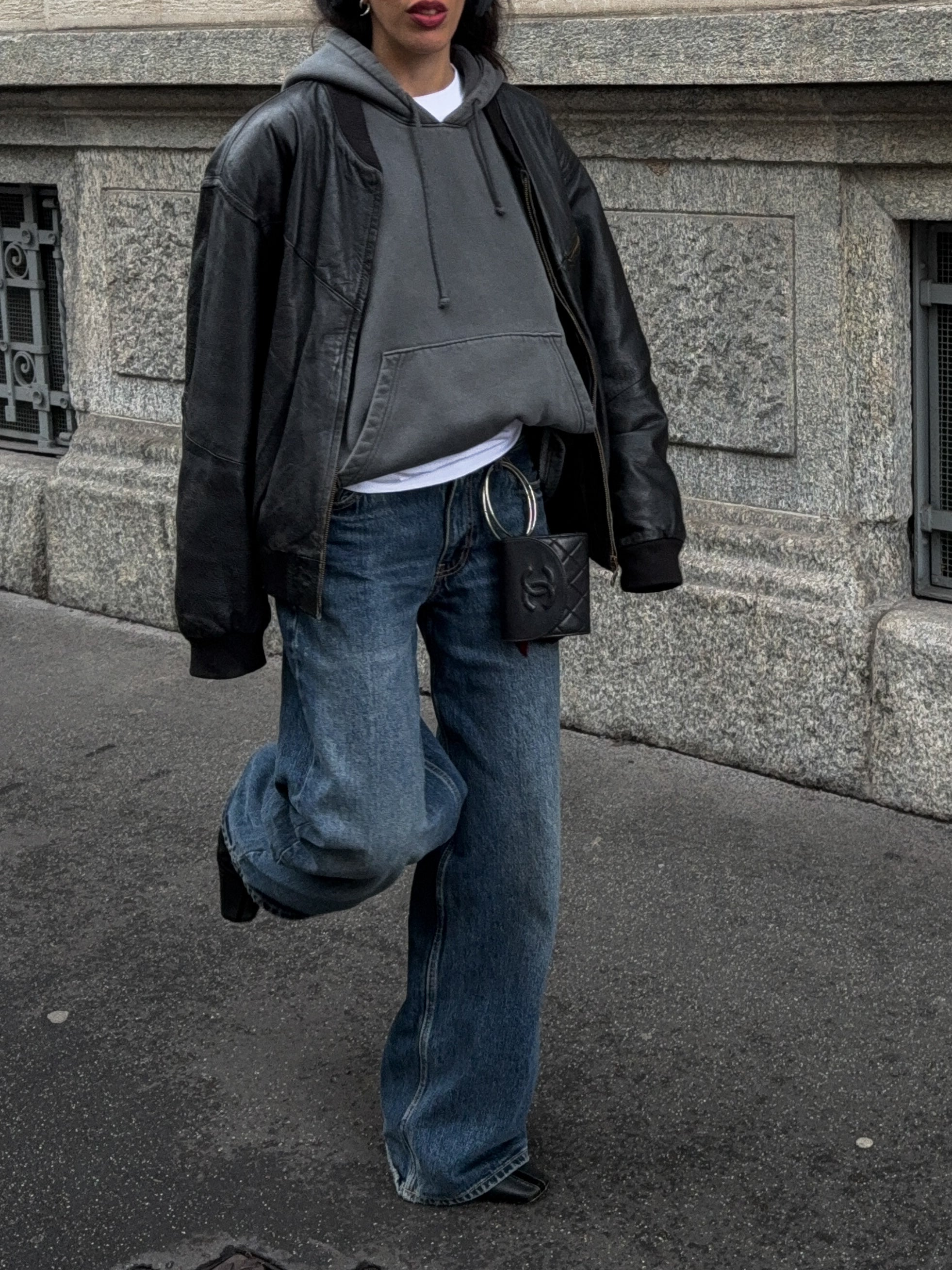 Leather bomber jacket
