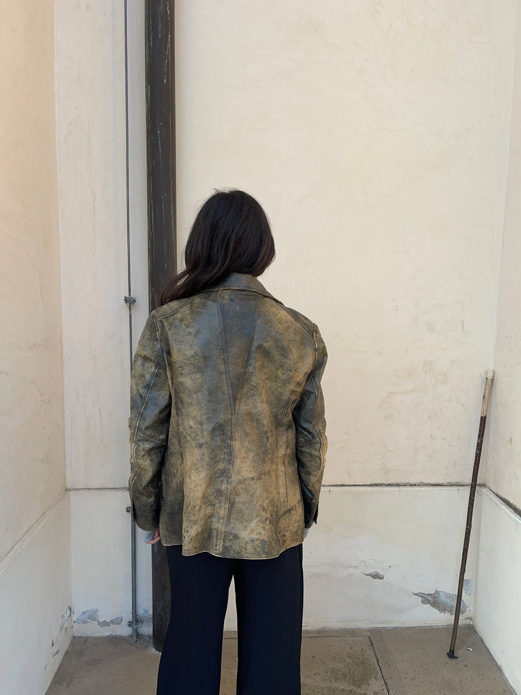 Distressed leather blazer