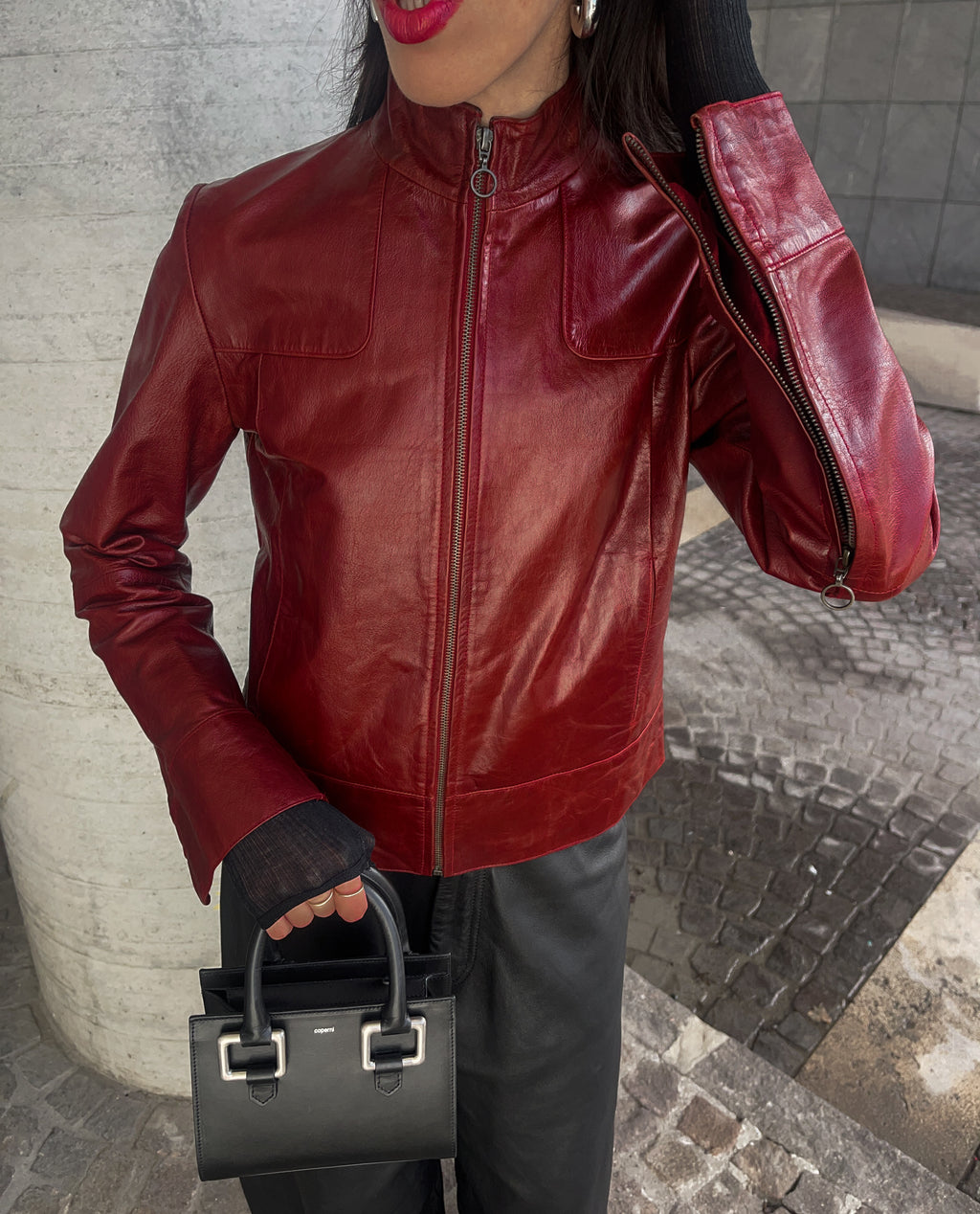Red leather jacket