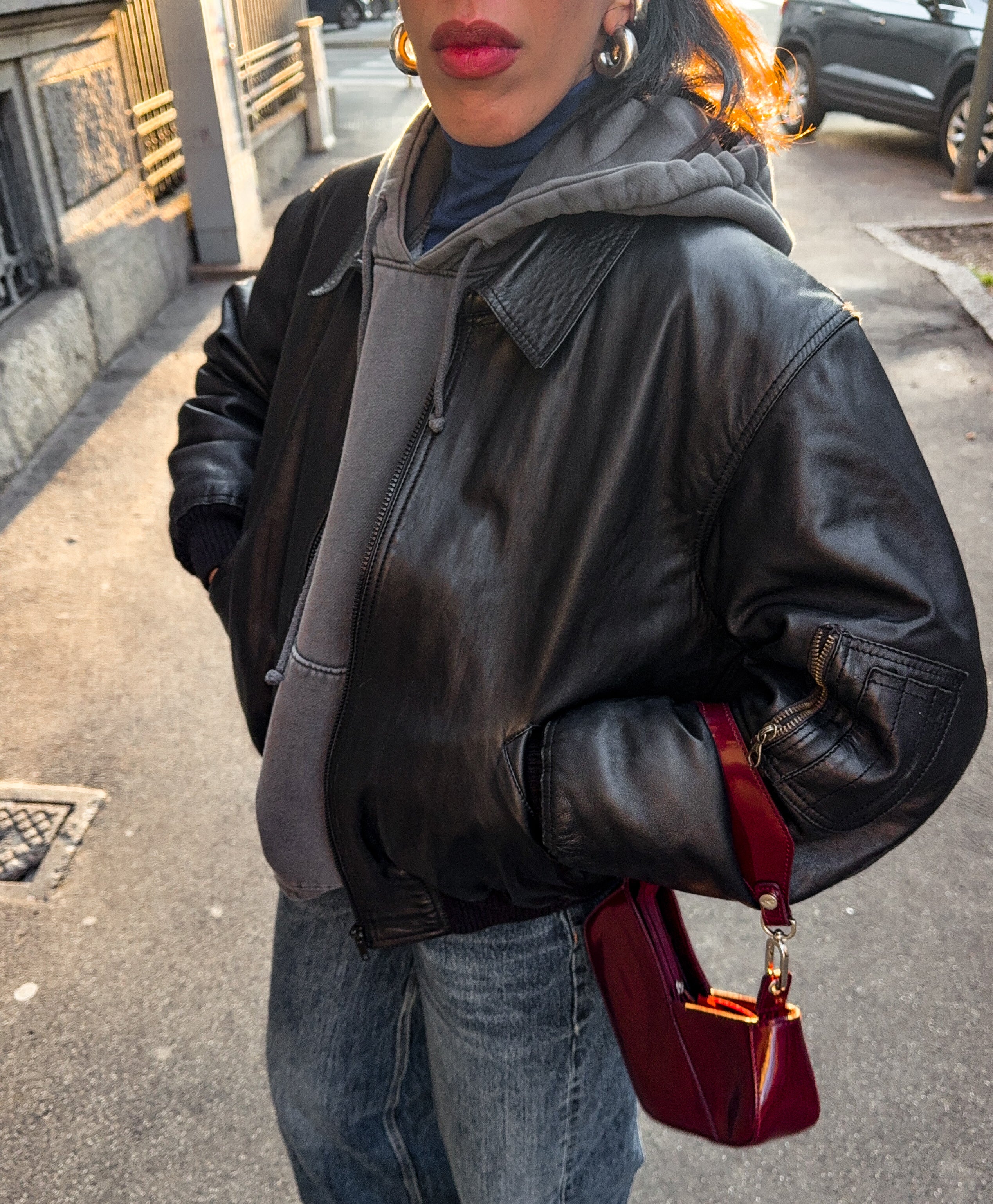 Leather bomber jacket