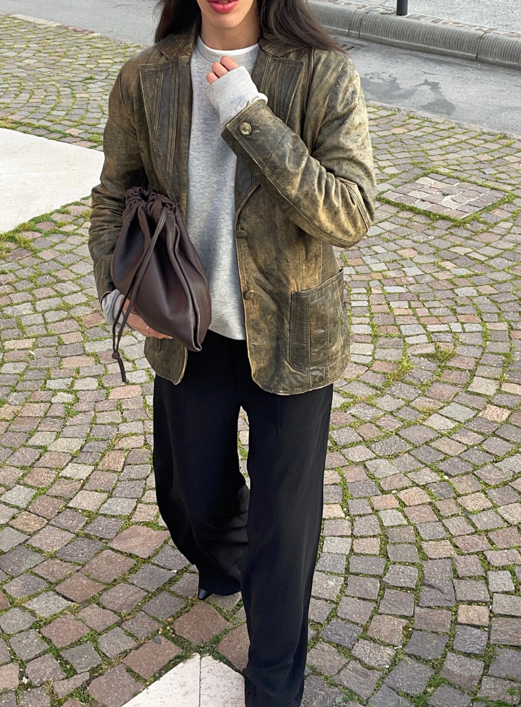Distressed leather blazer