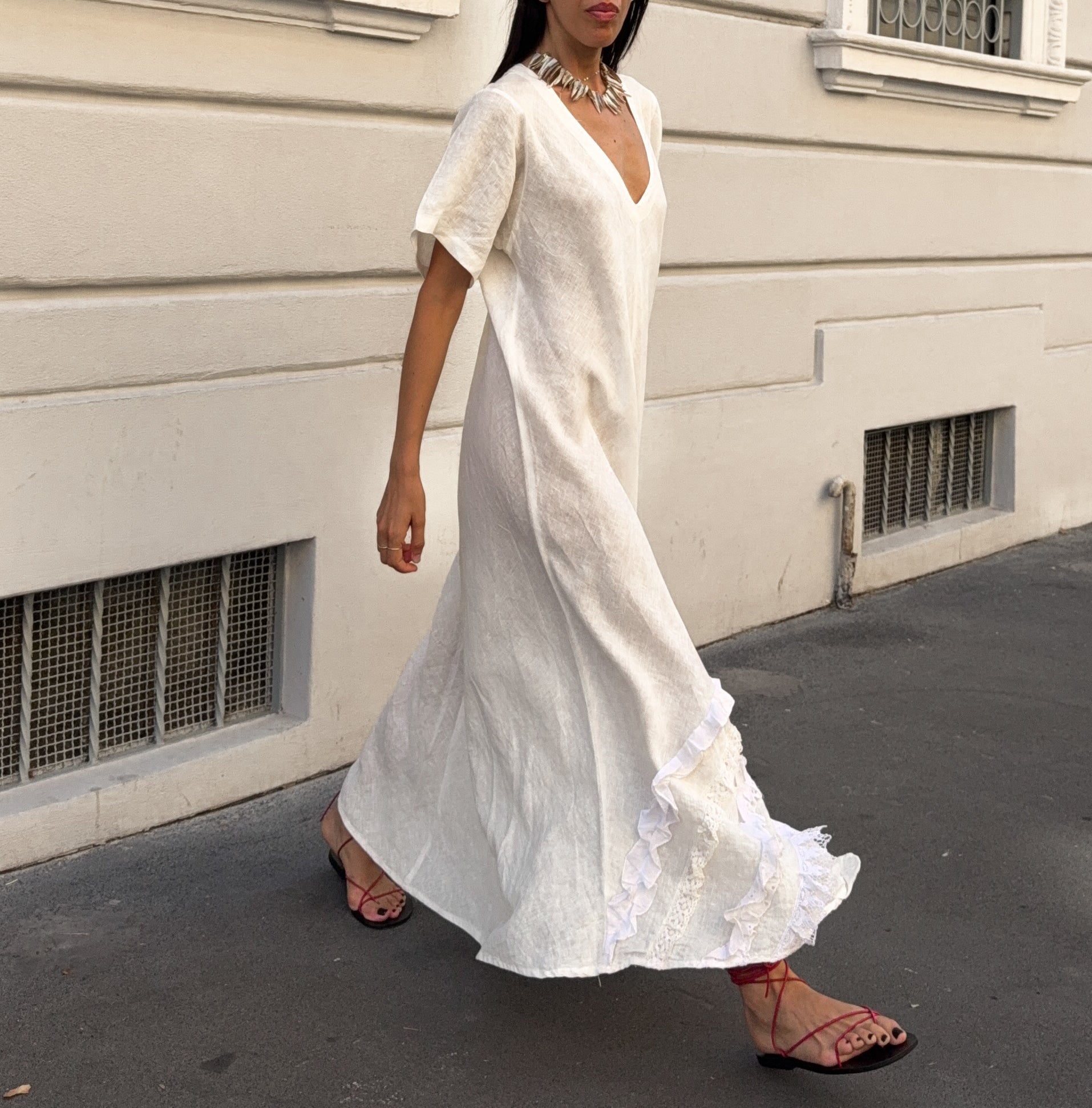 100 linen white dress