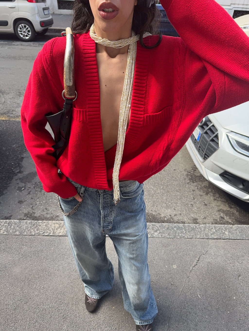 cardigan rosso 100% cotton