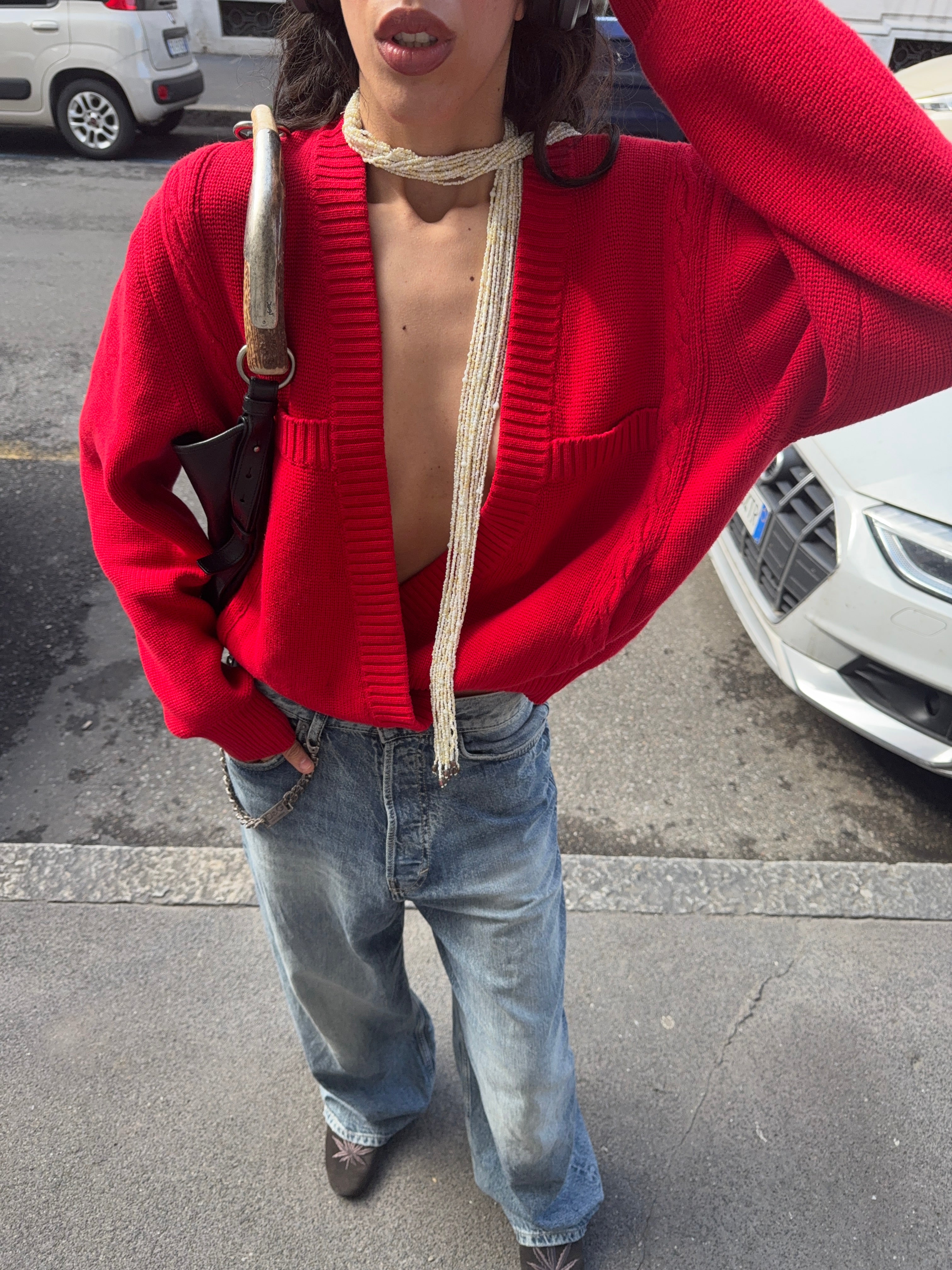 cardigan rosso 100% cotton