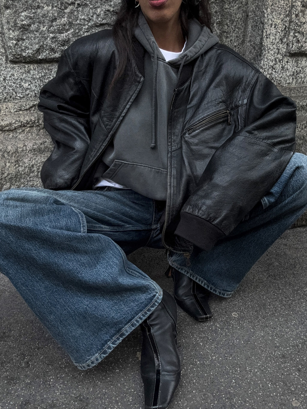 Leather bomber jacket