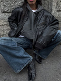Leather bomber jacket