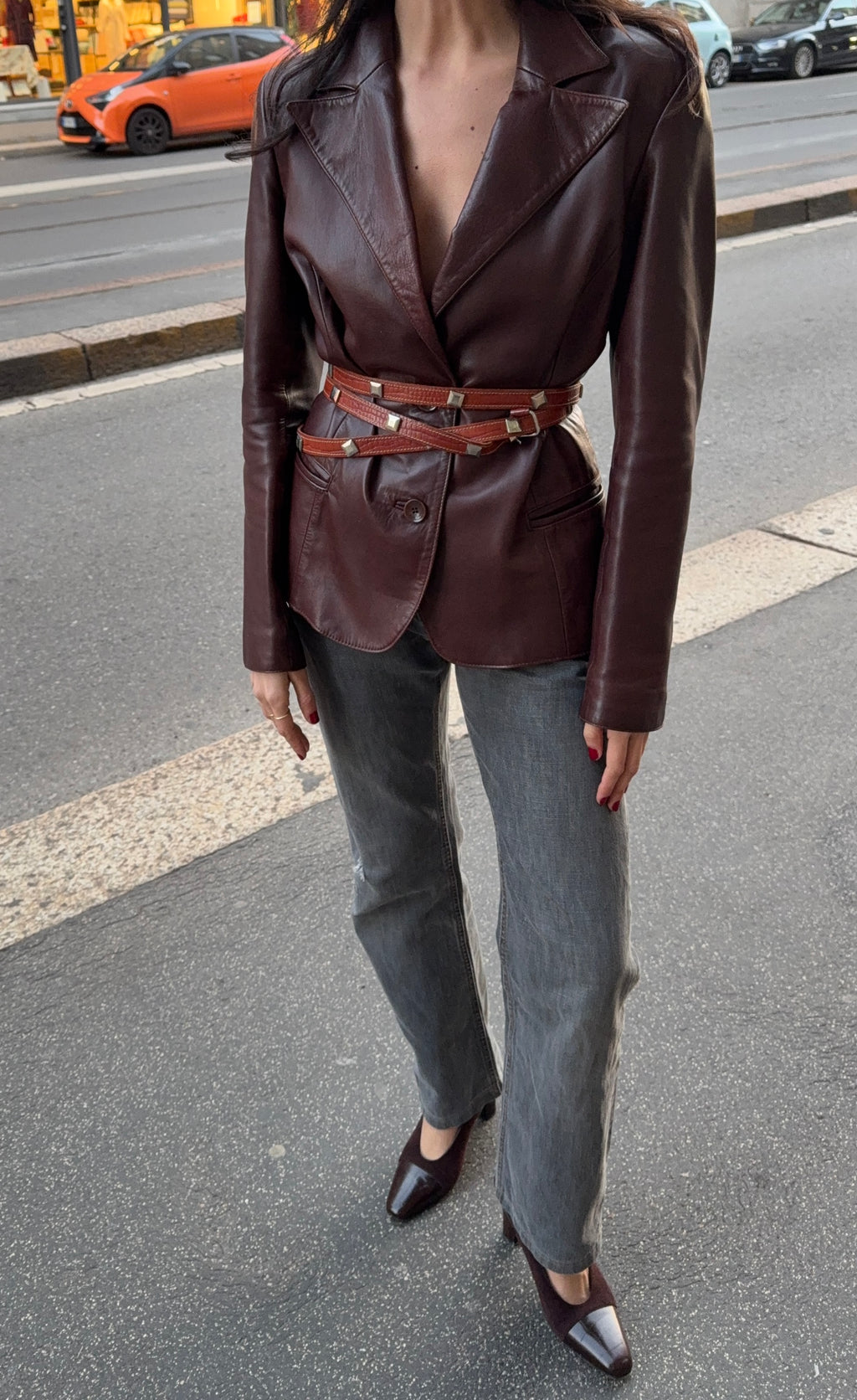 Nappa leather burgundy blazer