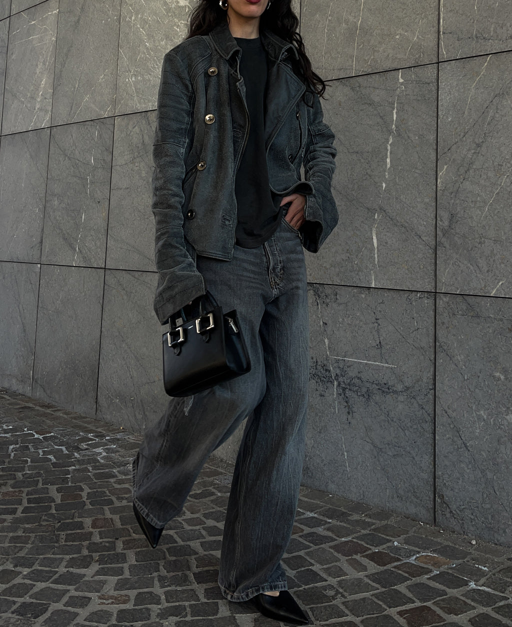 Distressed leather chiodo