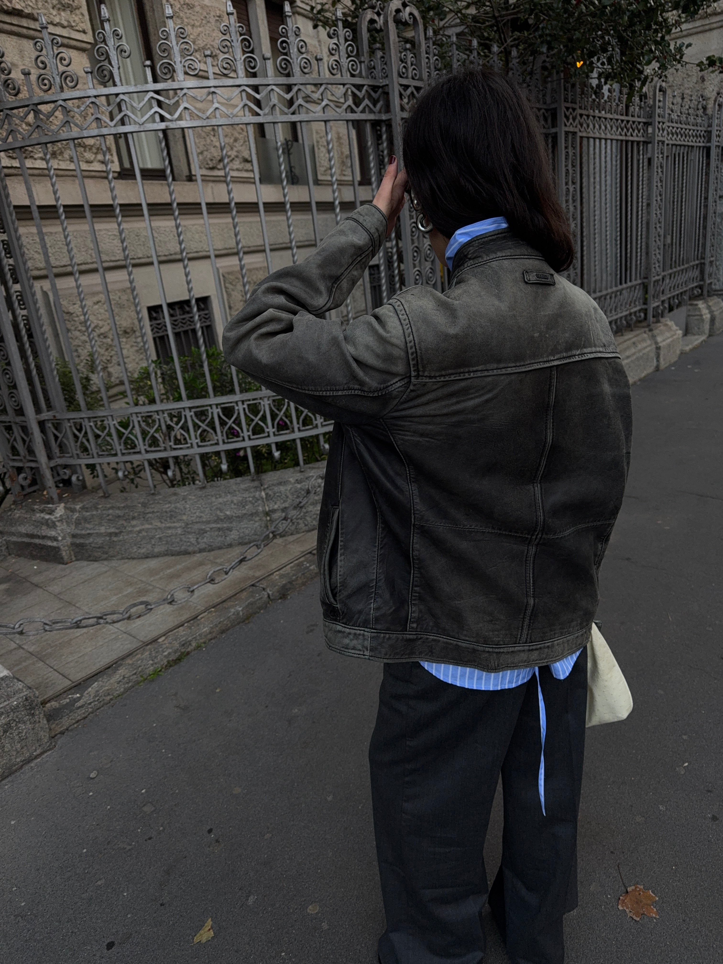 Leather distressed jacket