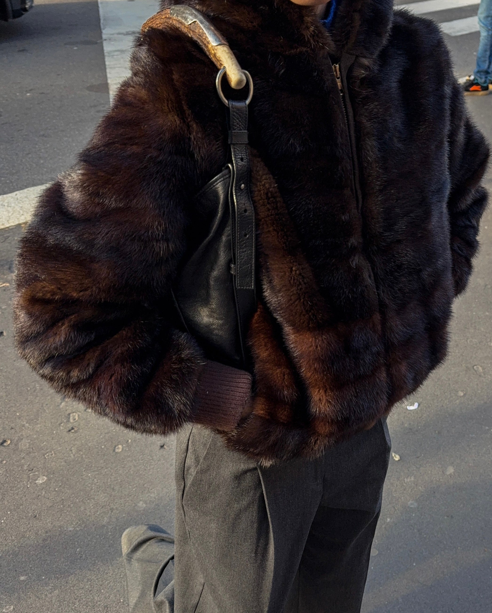 Mink fur brown bomber vintage reworked