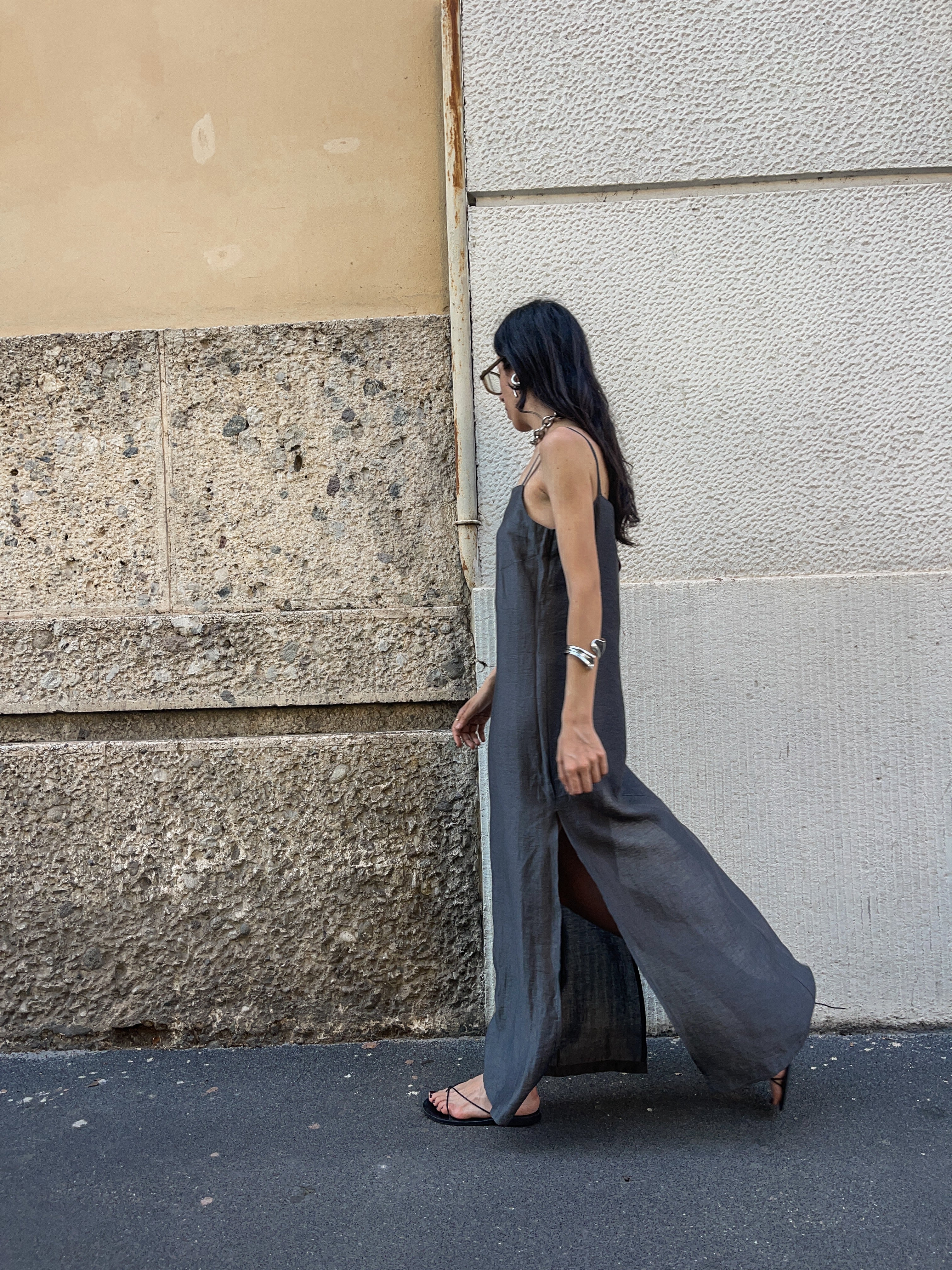 Linen maxi grey dress
