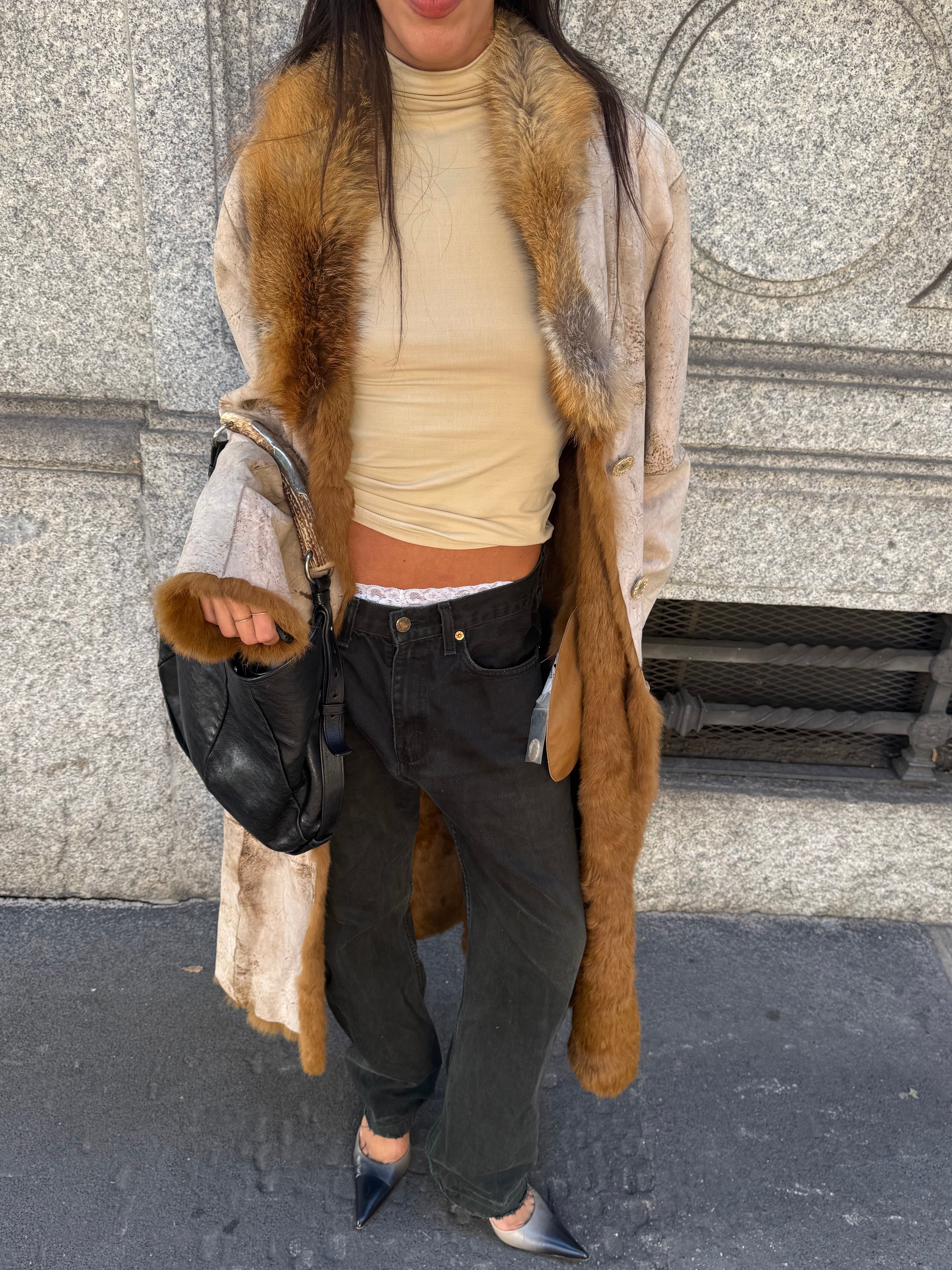 Reversible fur & leather coat