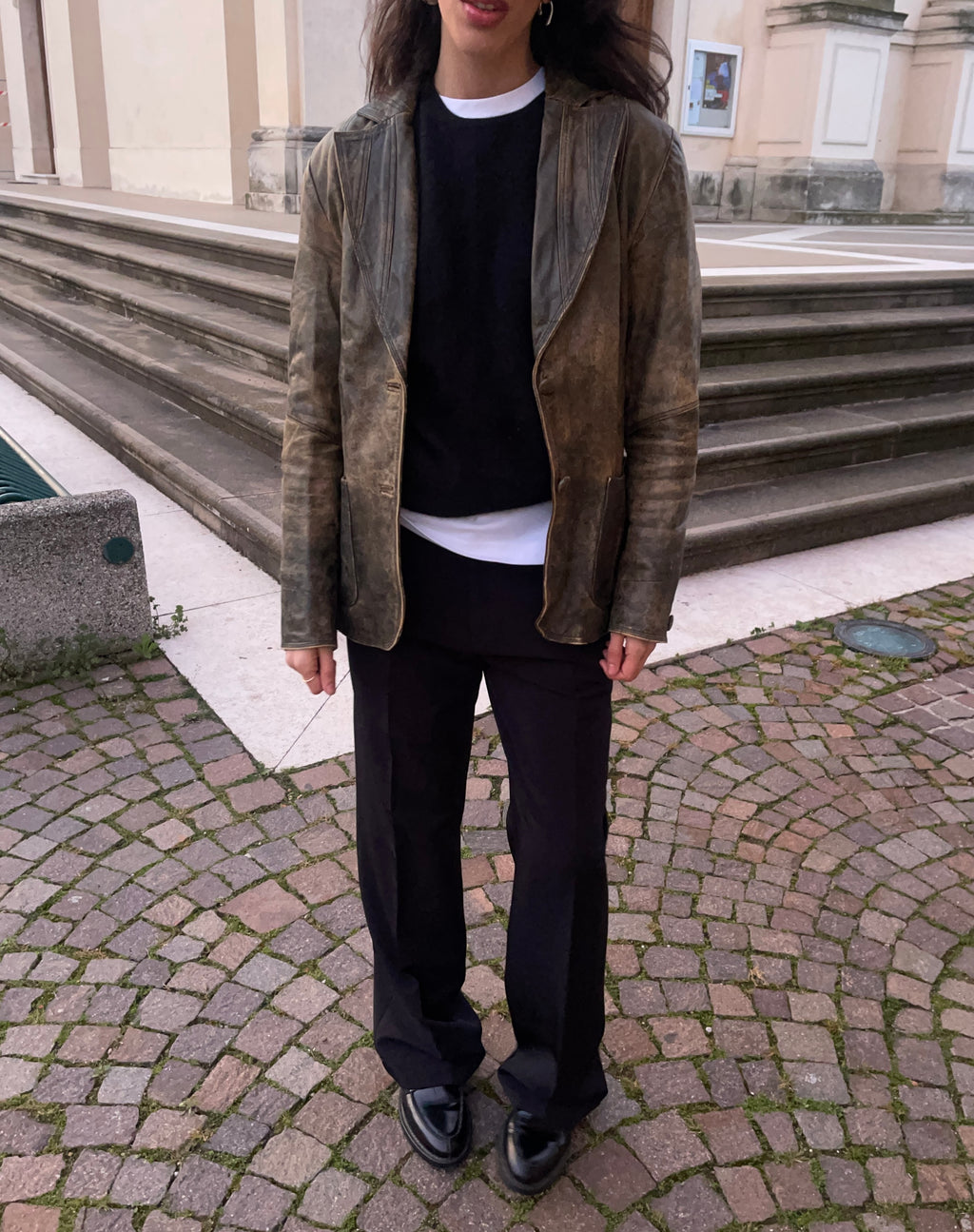 Distressed leather blazer