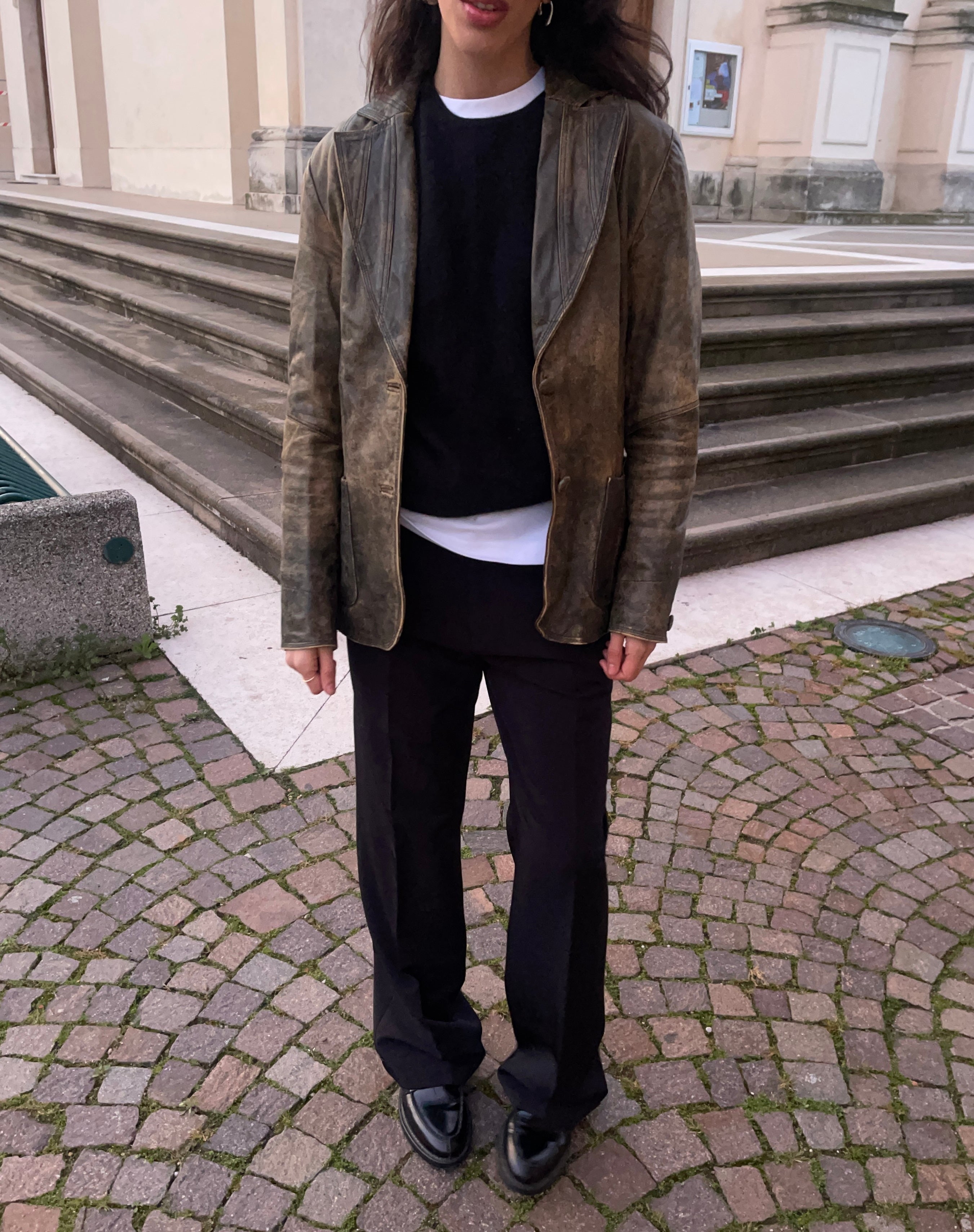 Distressed leather blazer