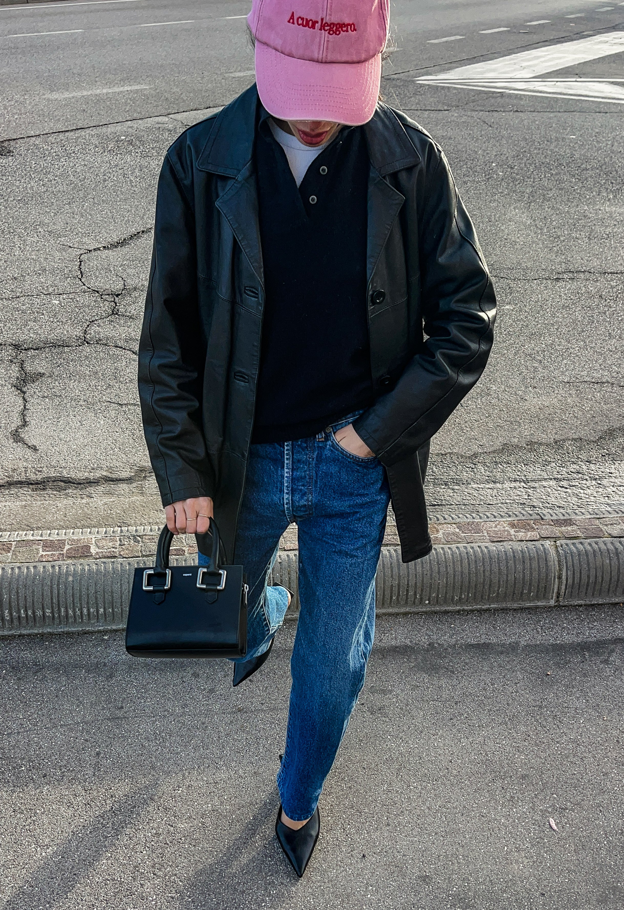 minimal 90s leather jacket