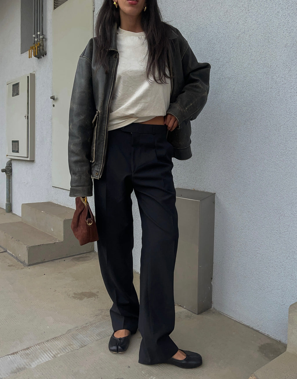 Black wool trousers