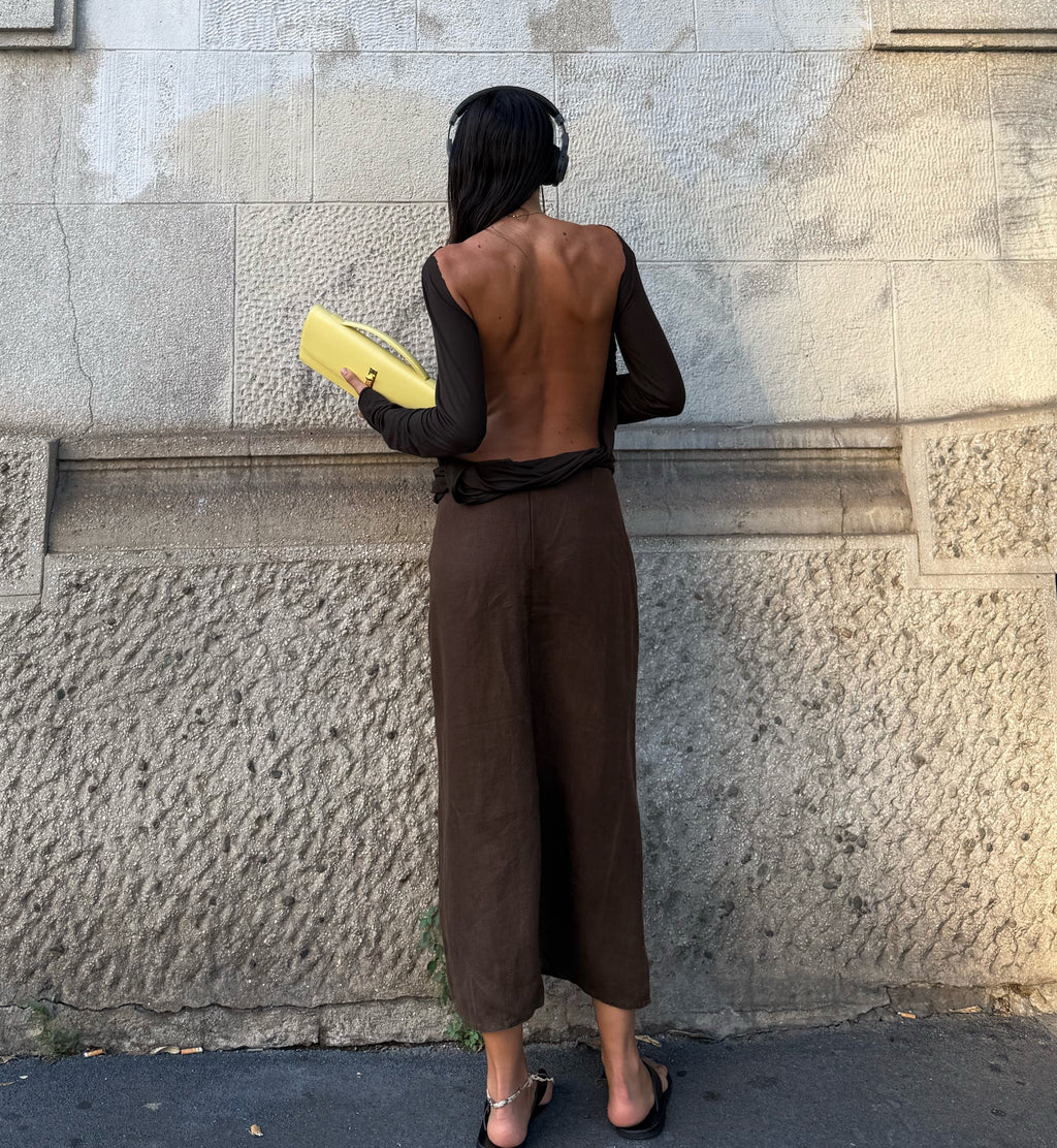 100% linen brown chocolate skirt