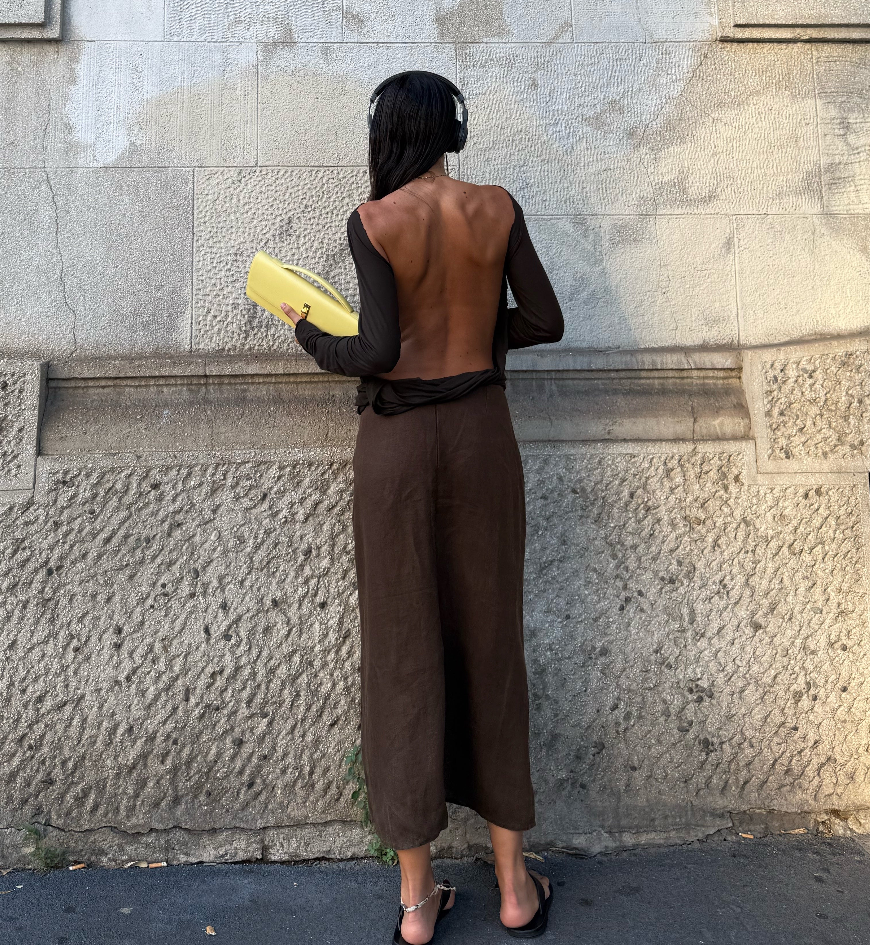 100% linen brown chocolate skirt