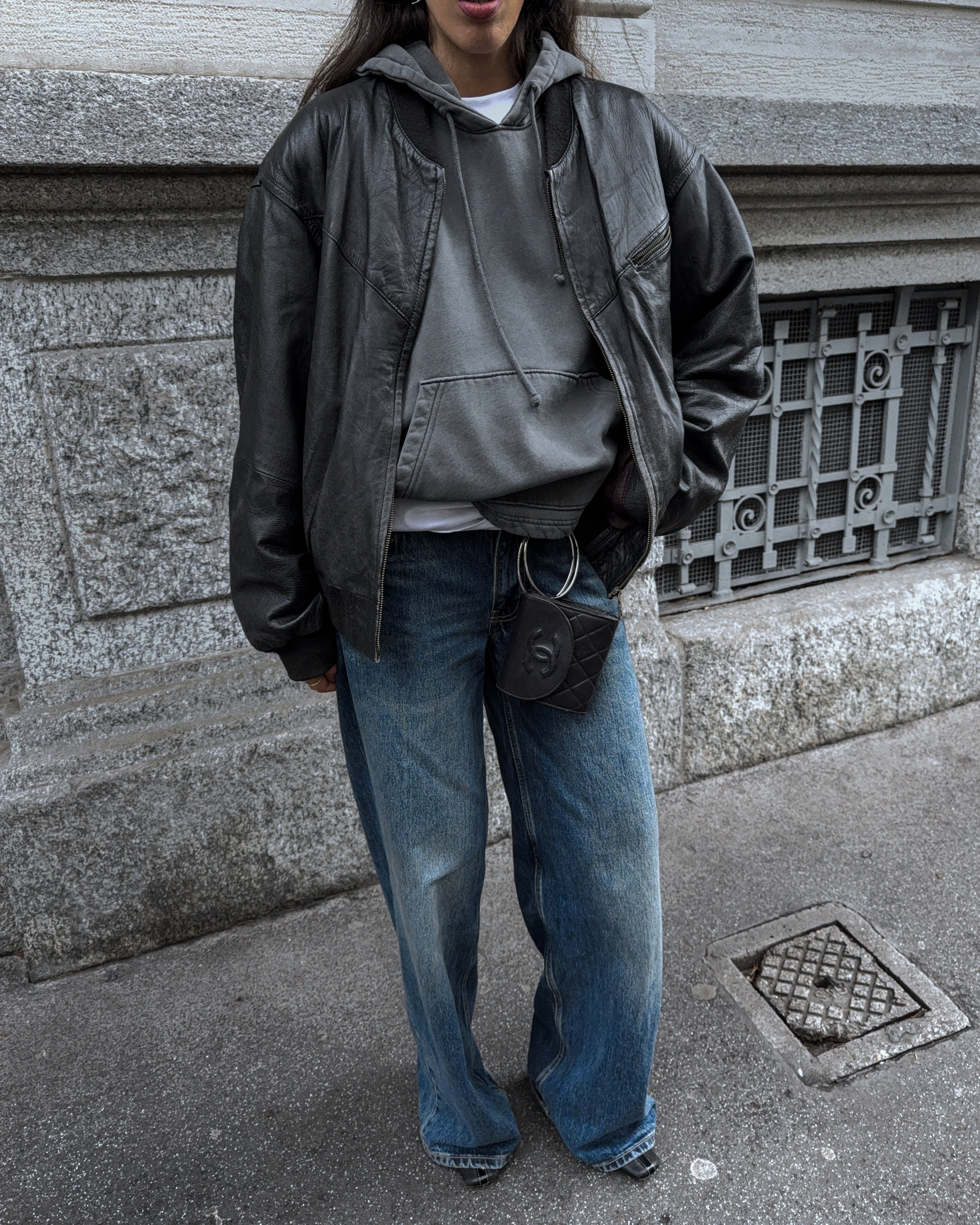 Leather bomber jacket