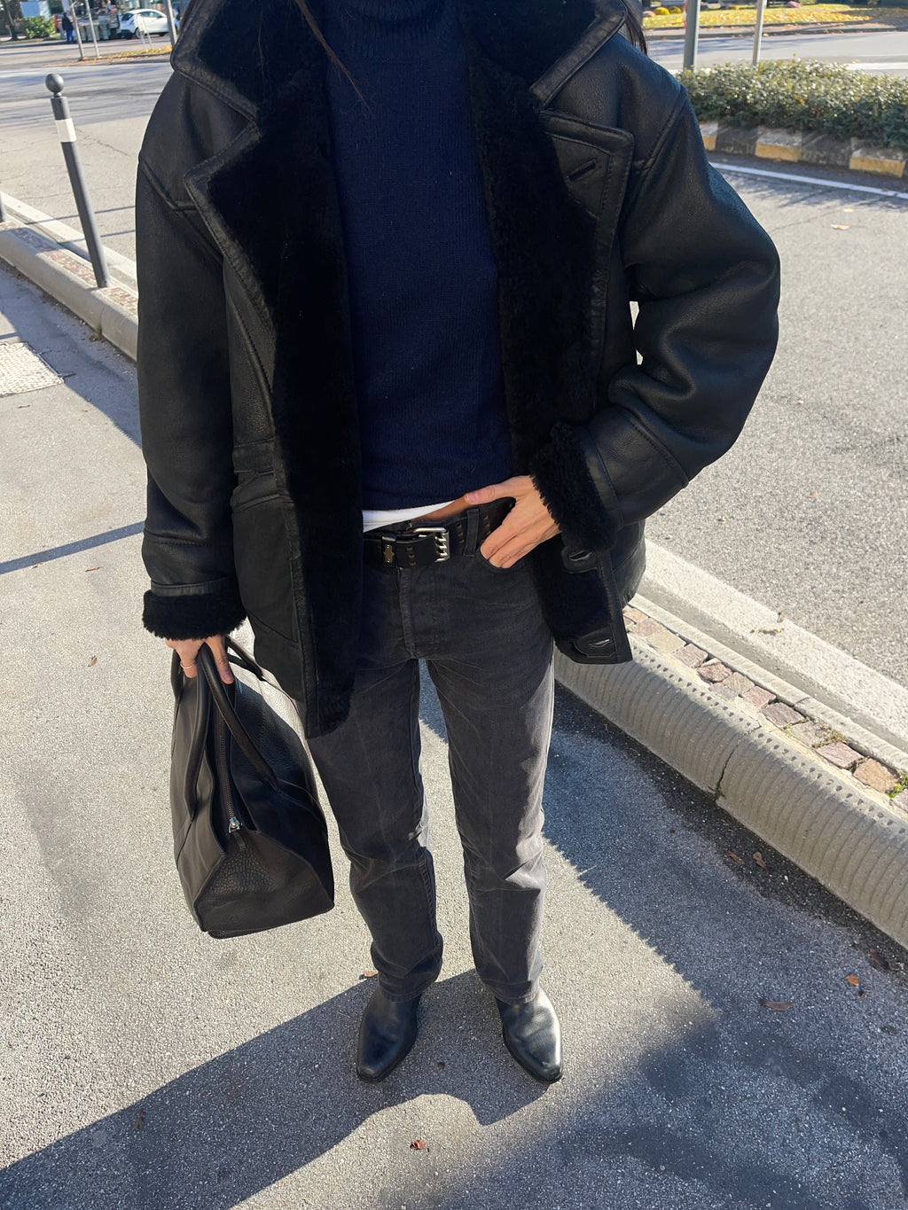 Black shearling coat