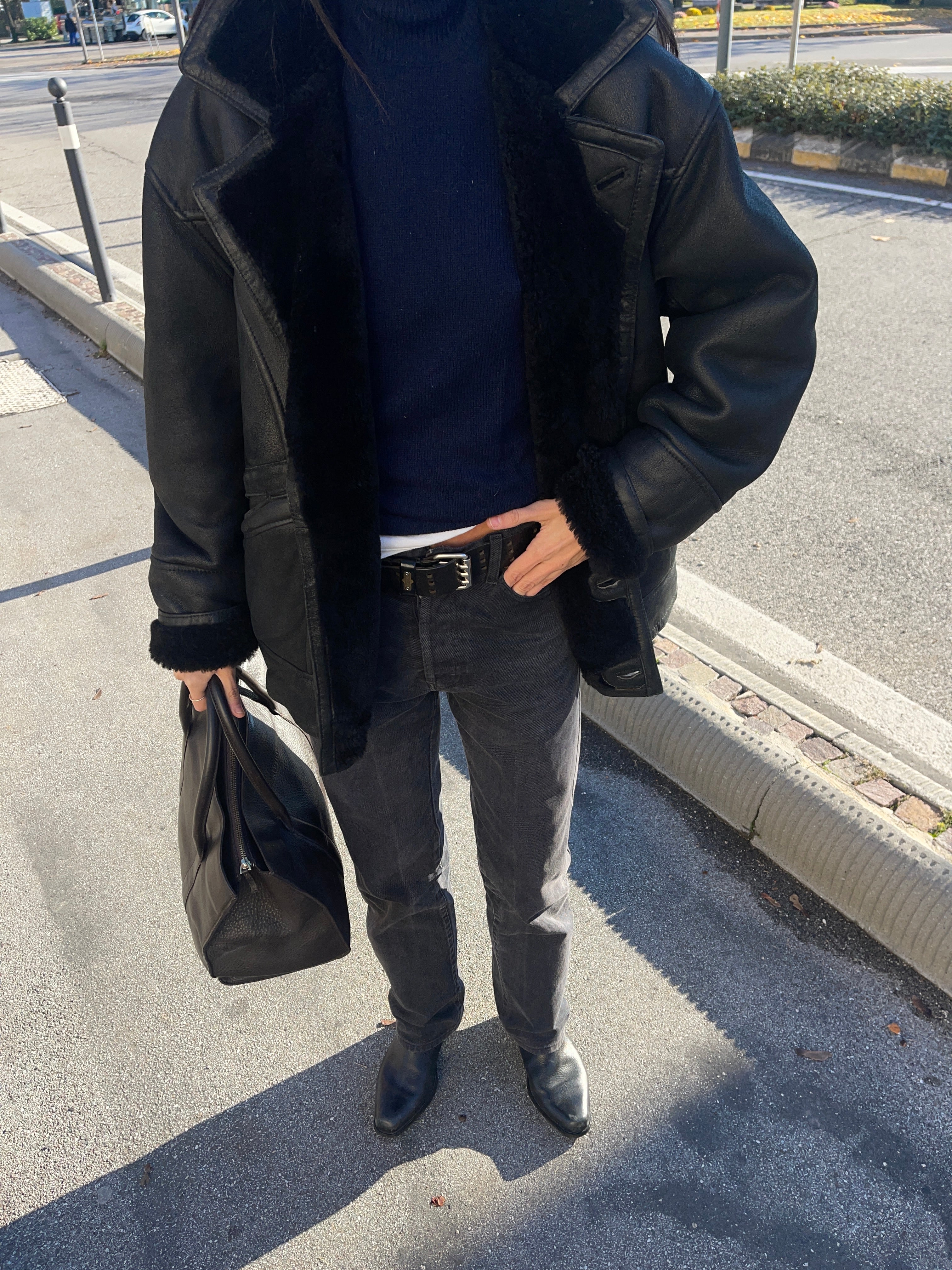 Black shearling coat