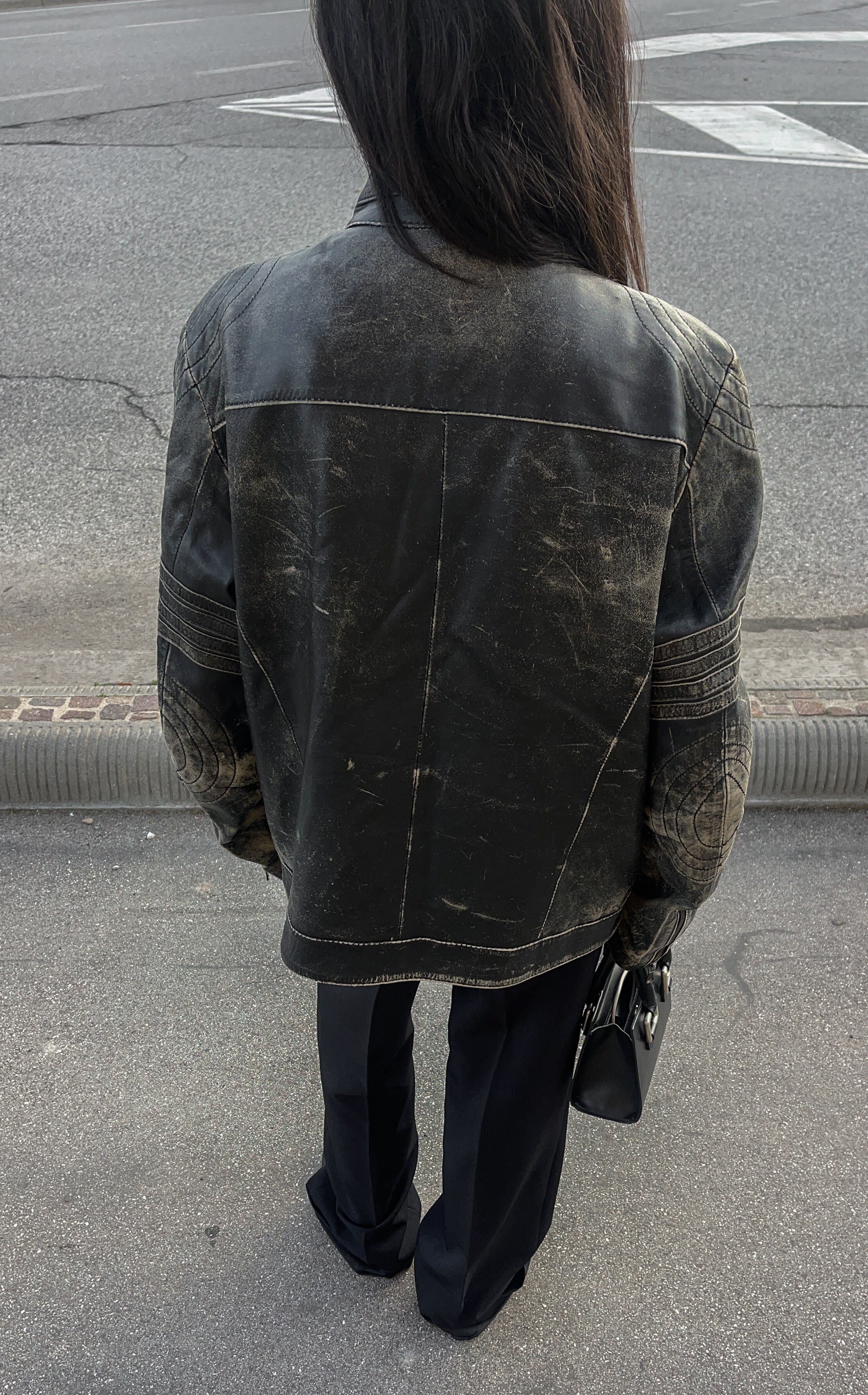 Distressed leather jacket